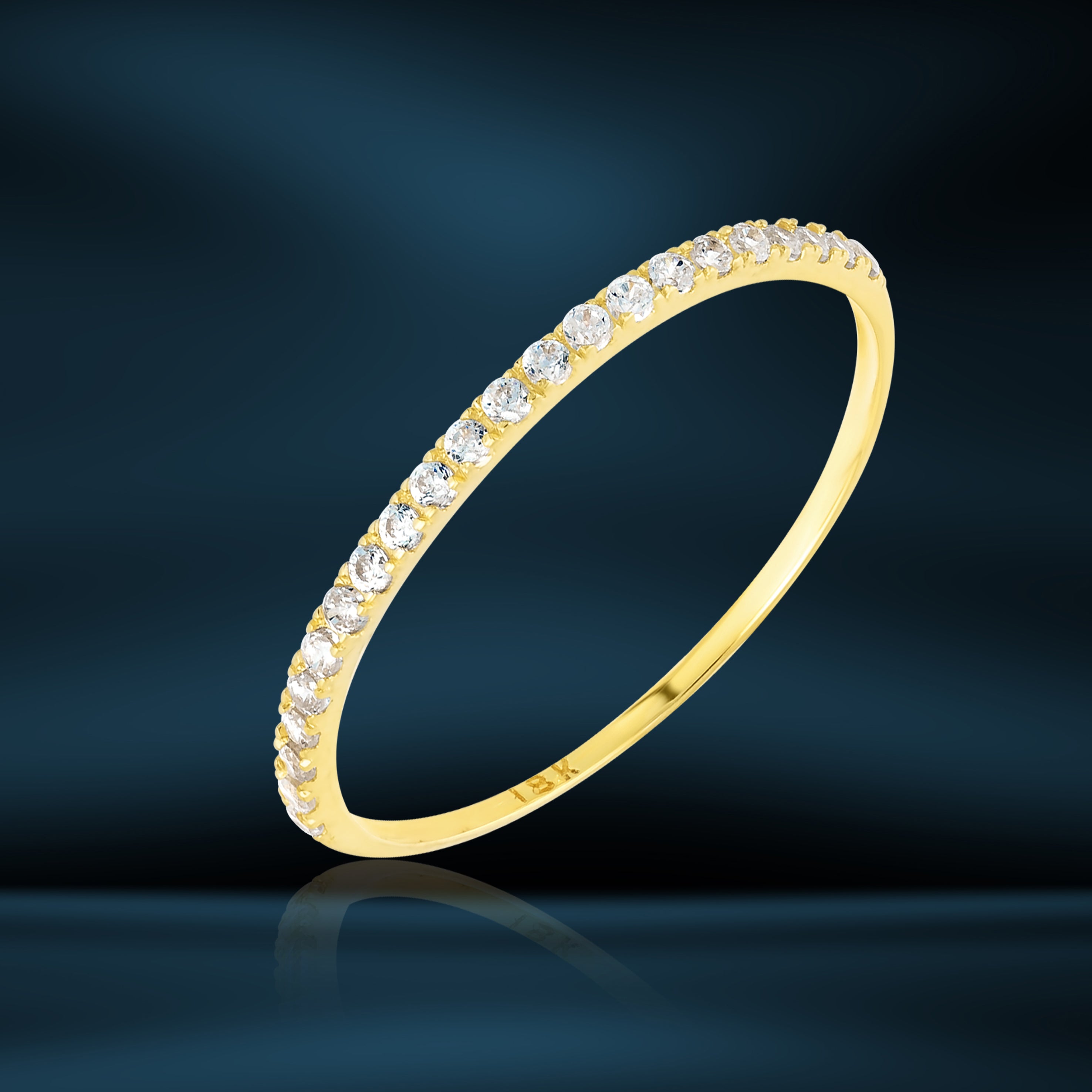 18K Pure Gold Round Stone Ring