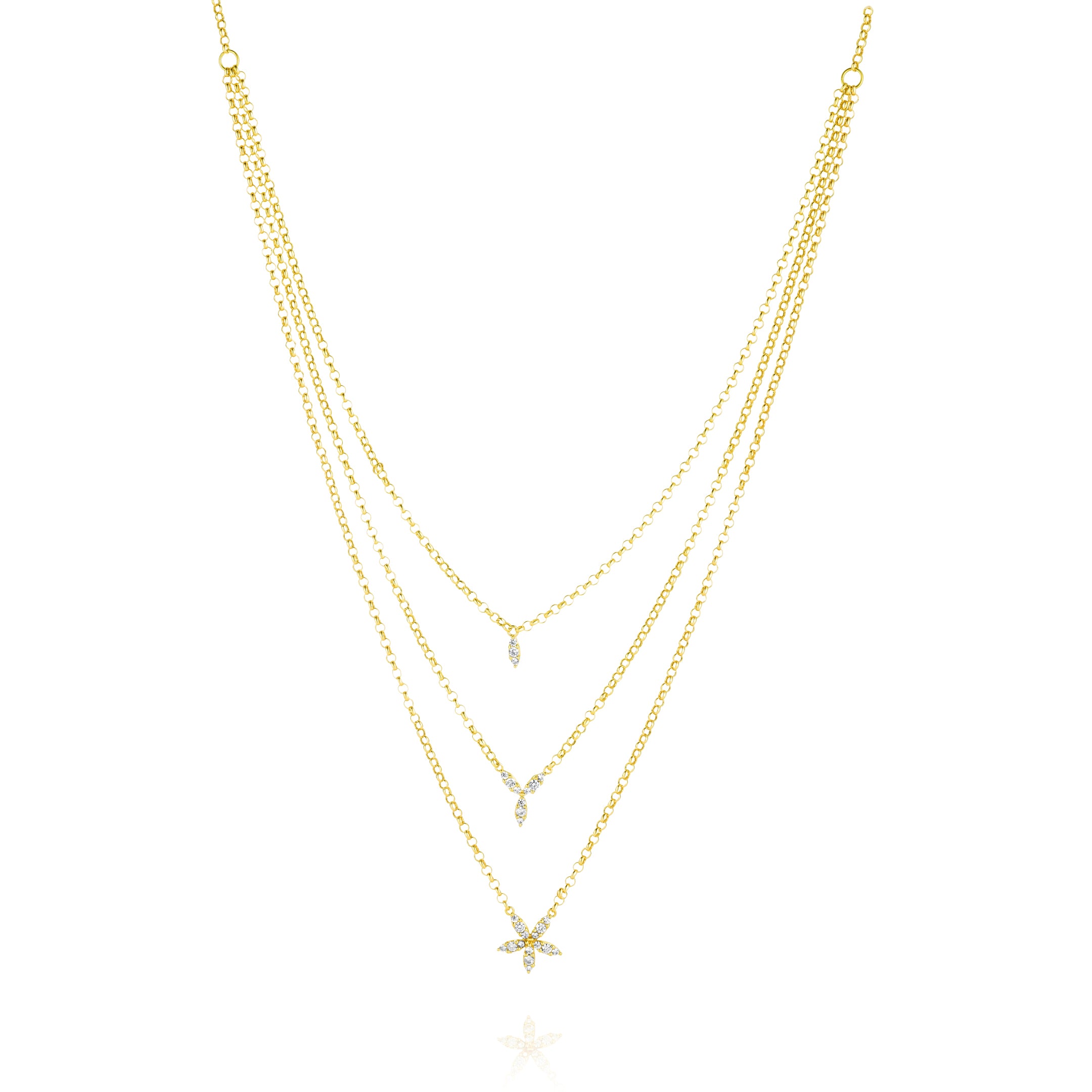 18K Pure Gold 3 Layer Stone Necklace