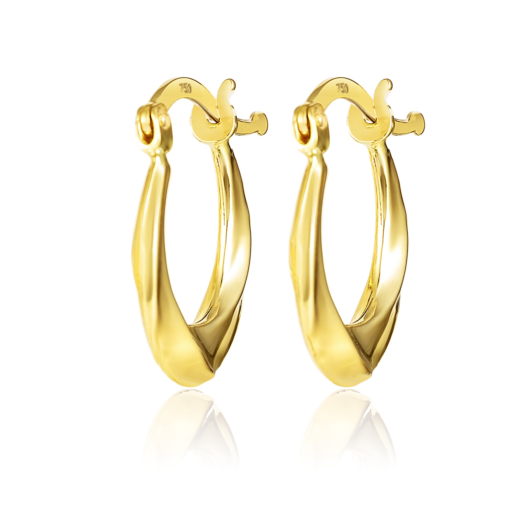 18K Pure Gold Oval Loop Earring Set