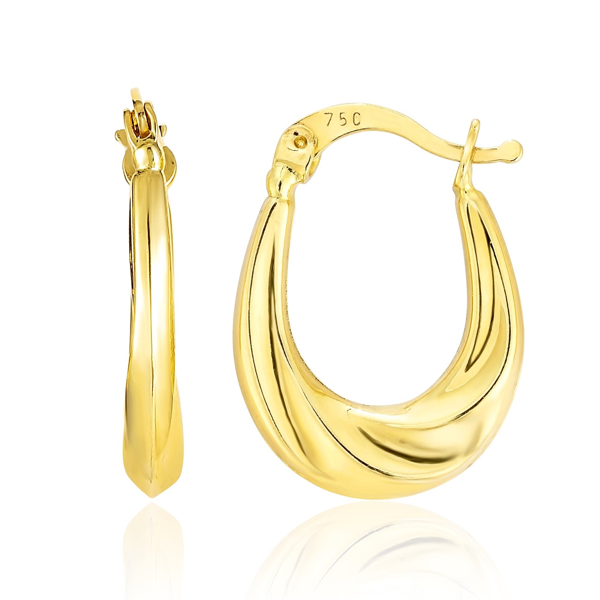 18K Pure Gold Oval Loop Earring Set