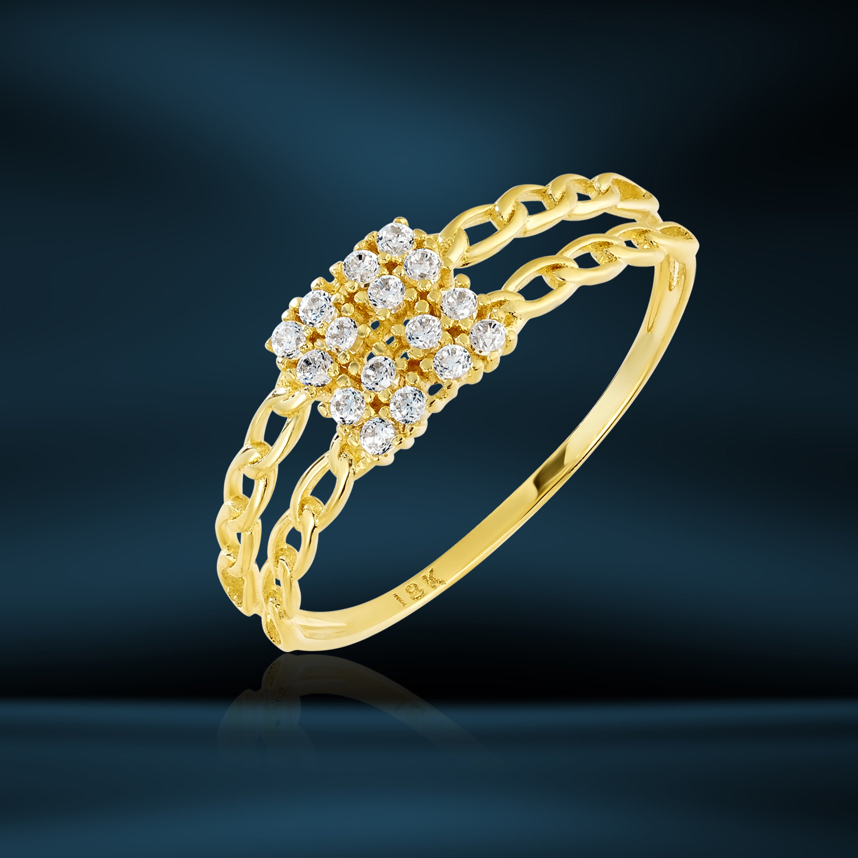 18K Pure Gold Double Layer Stone Ring