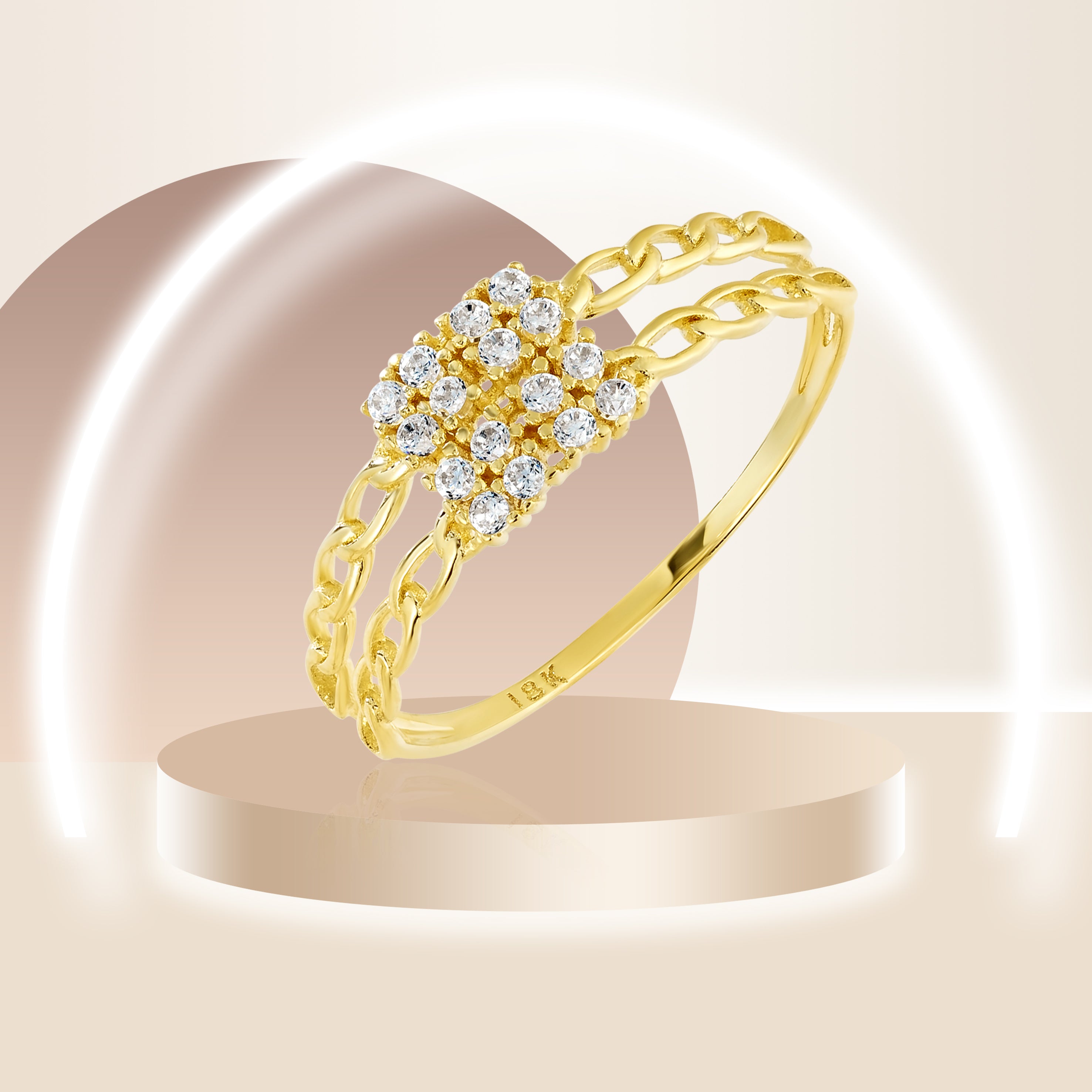 18K Pure Gold Double Layer Stone Ring