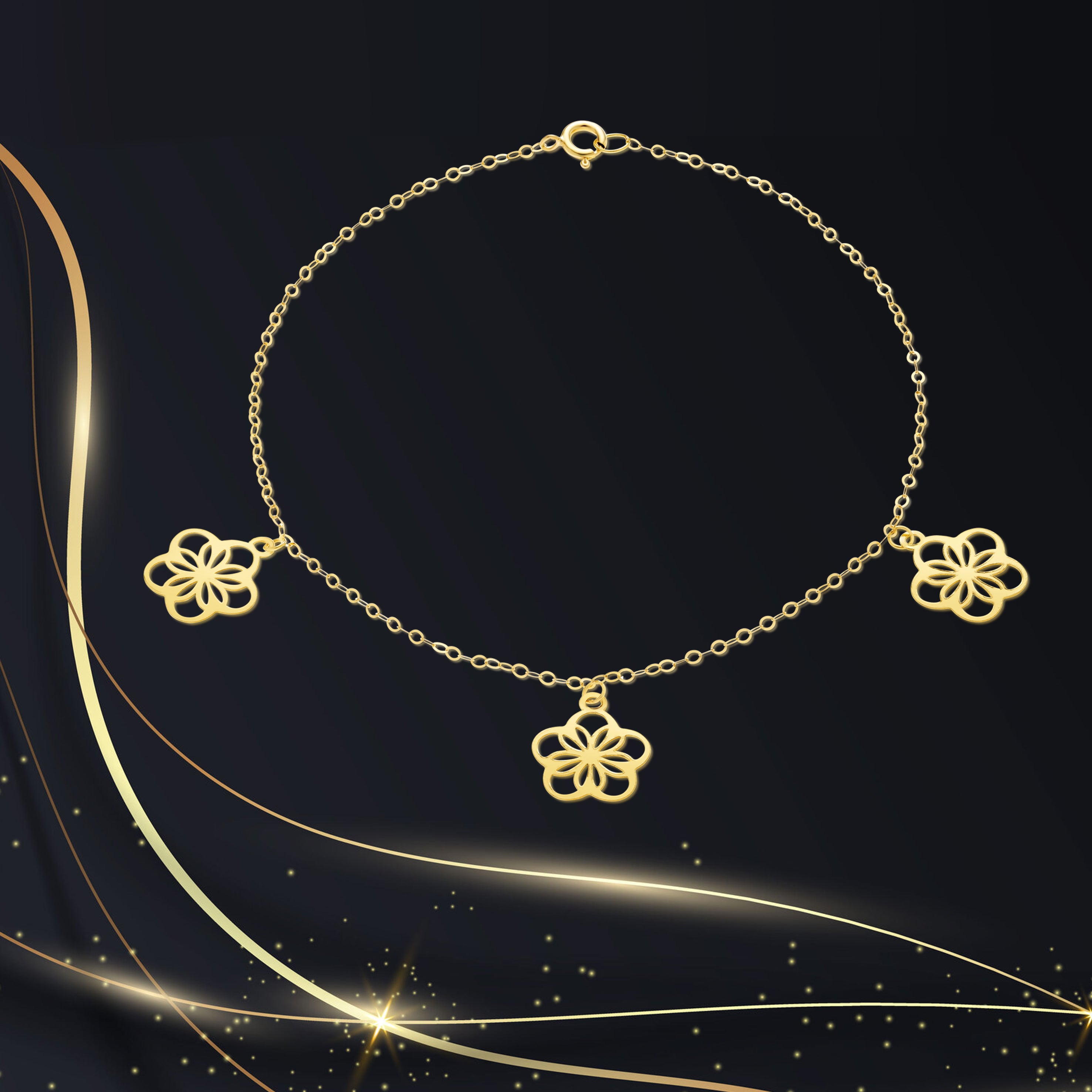 18K Pure Gold Fine Flower Bracelet