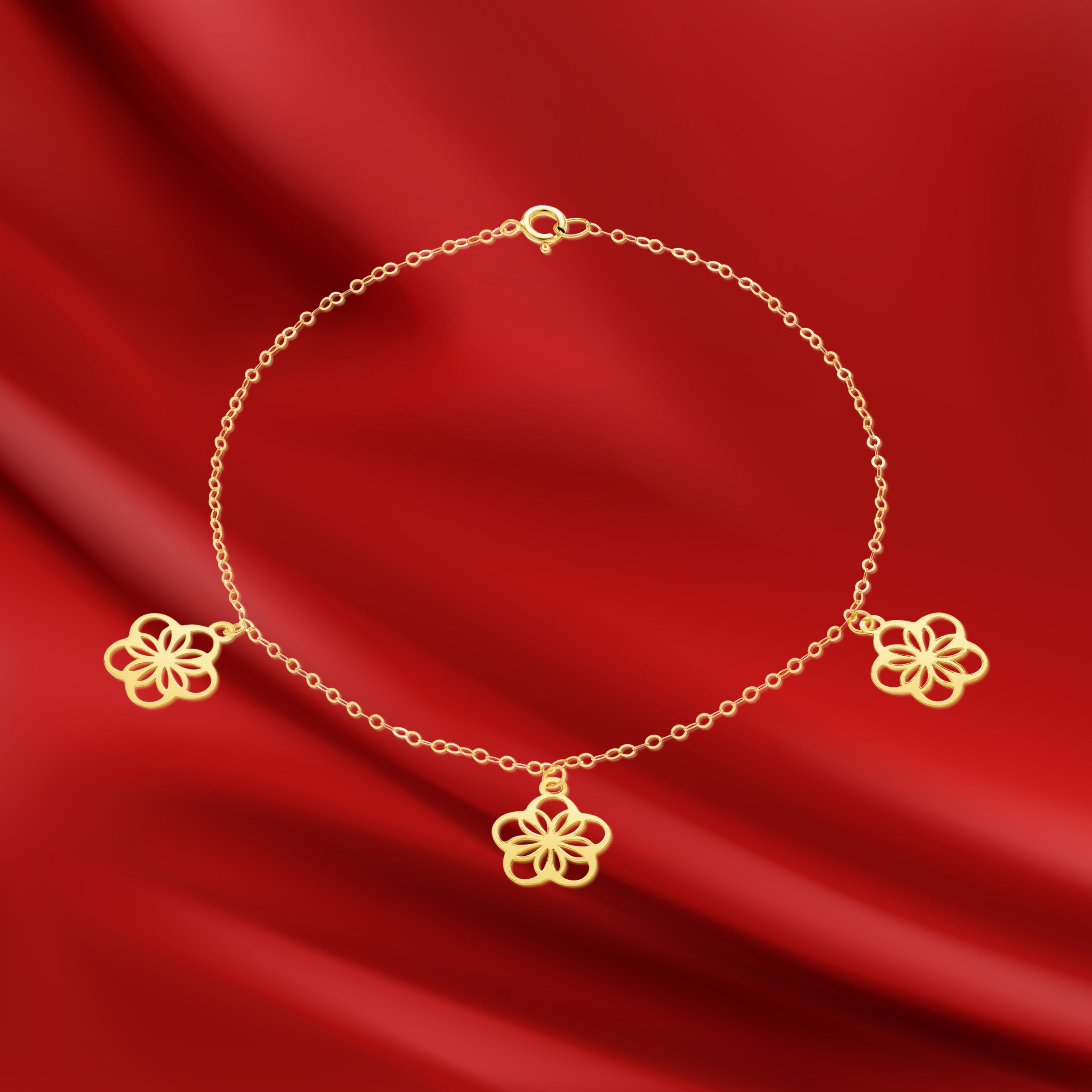 18K Pure Gold Fine Flower Bracelet