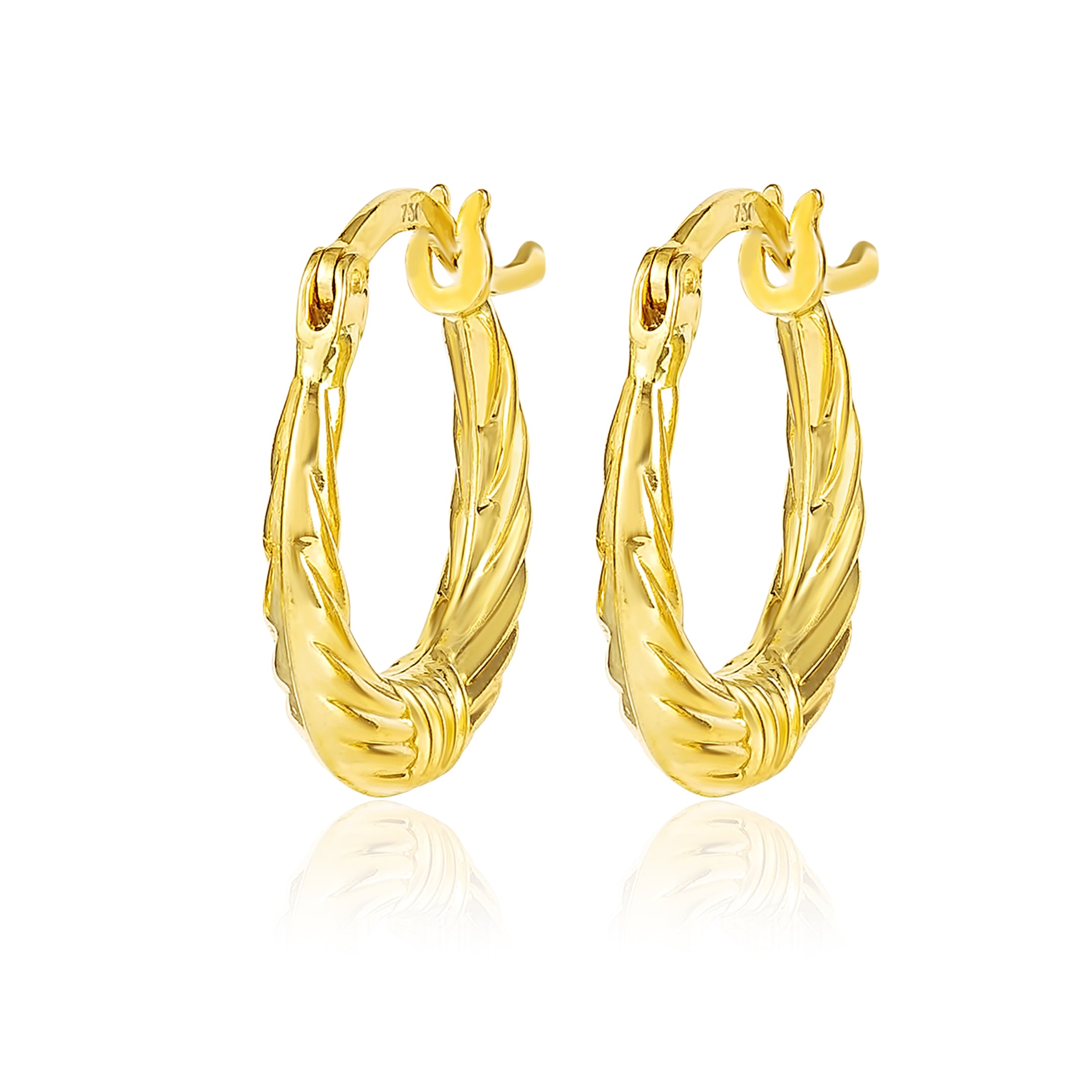 18K Pure Gold Oval Loop Earring Set