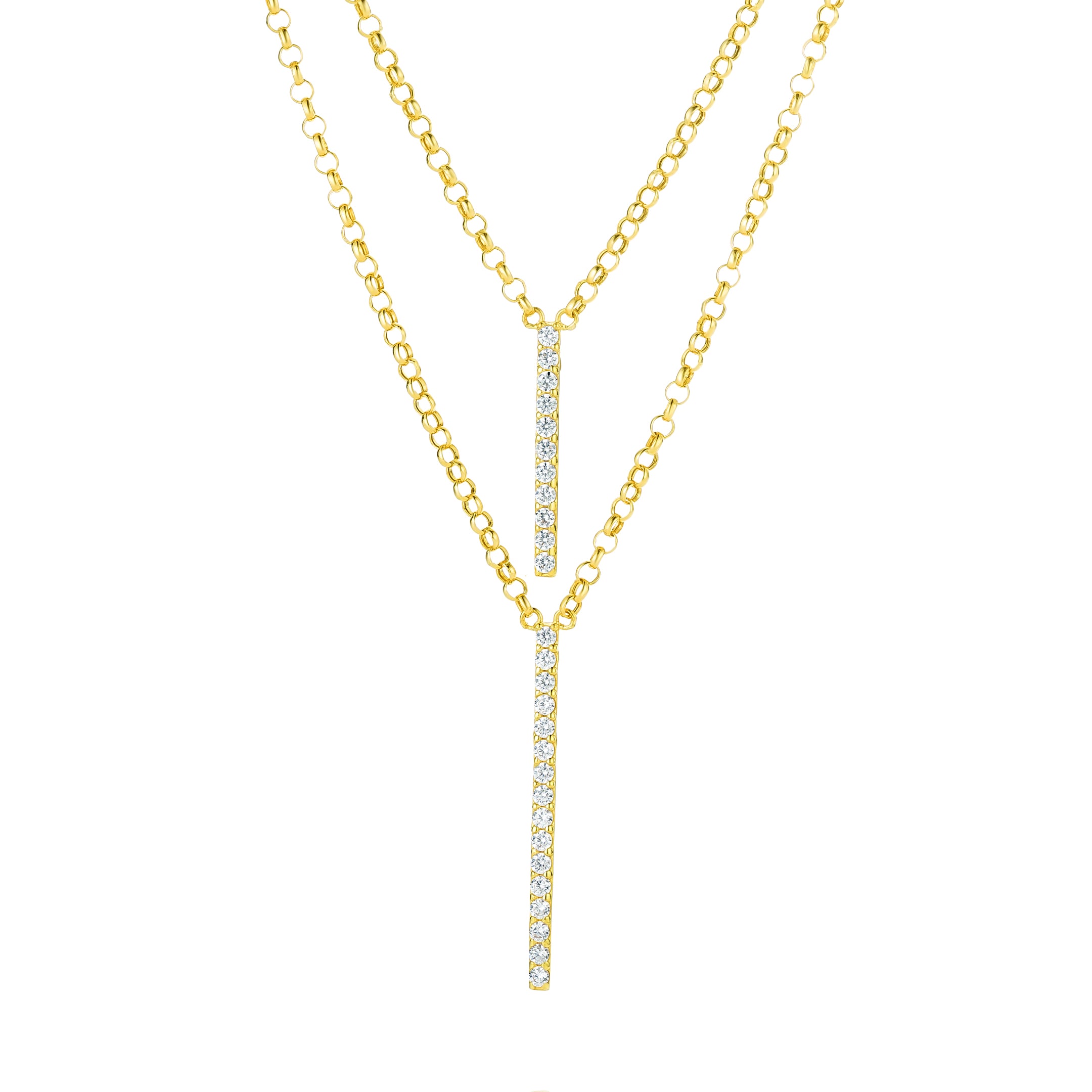 18K Pure Gold 2 Layer Stone Necklace