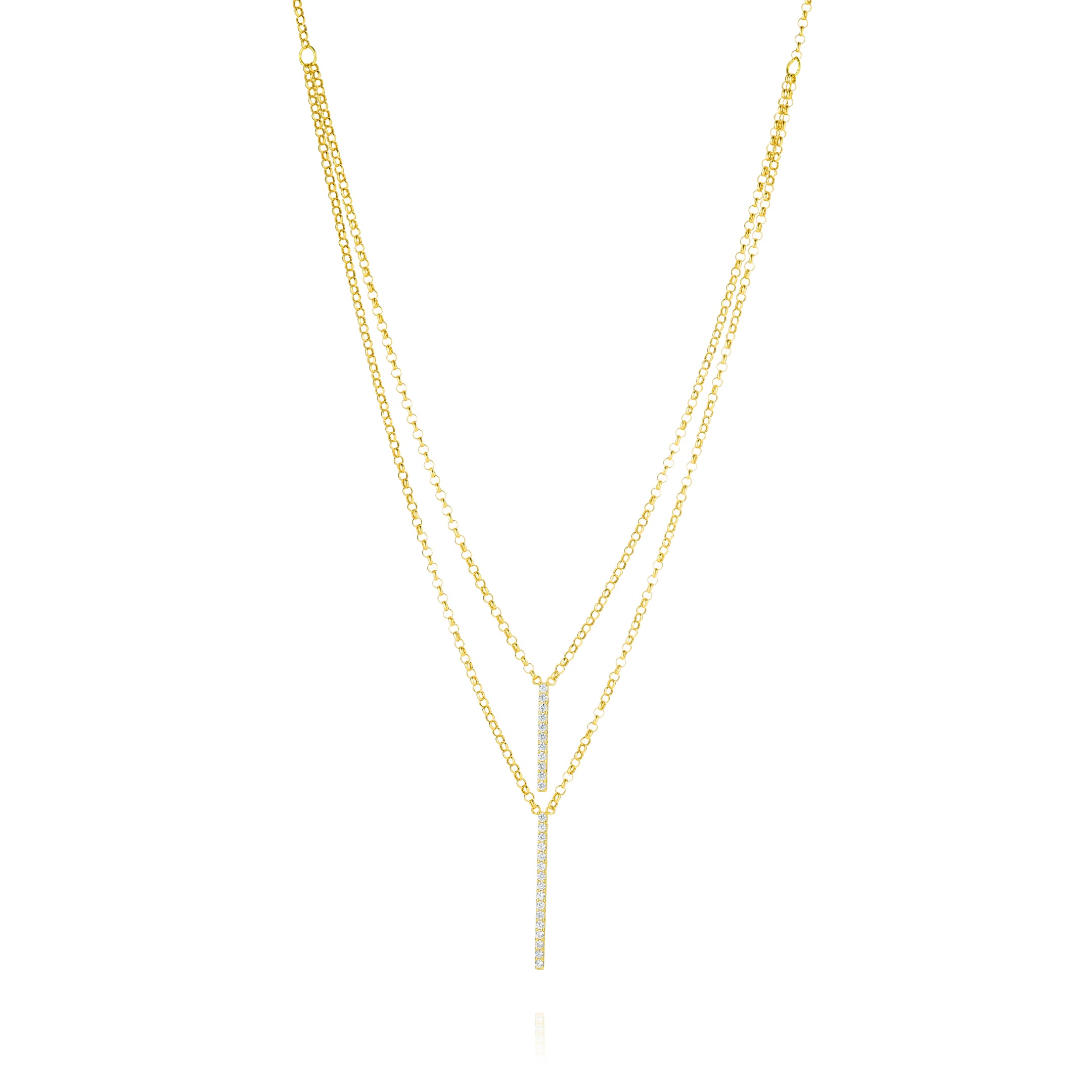 18K Pure Gold 2 Layer Stone Necklace