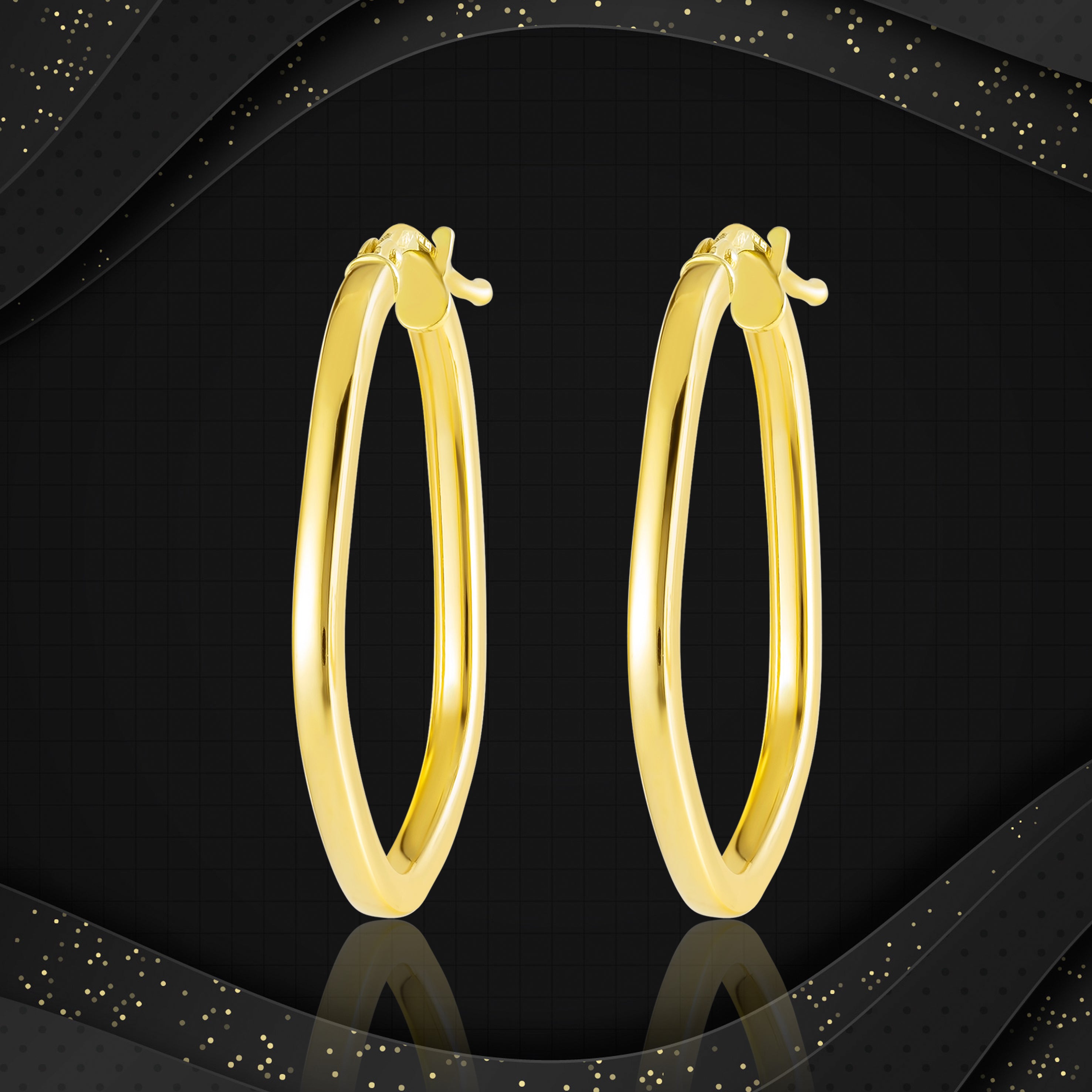 18K Pure Gold Oval Loop Earring Set