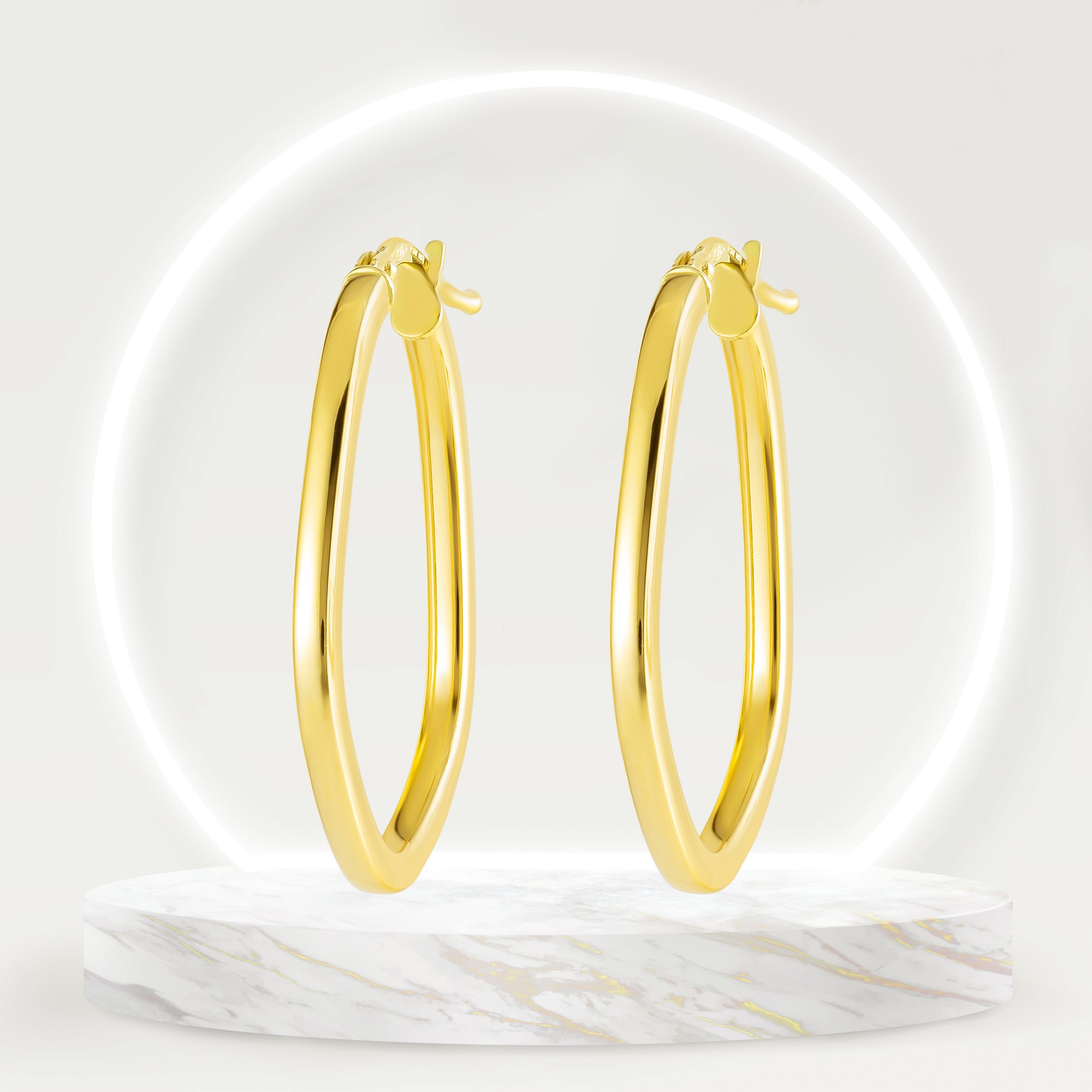 18K Pure Gold Oval Loop Earring Set