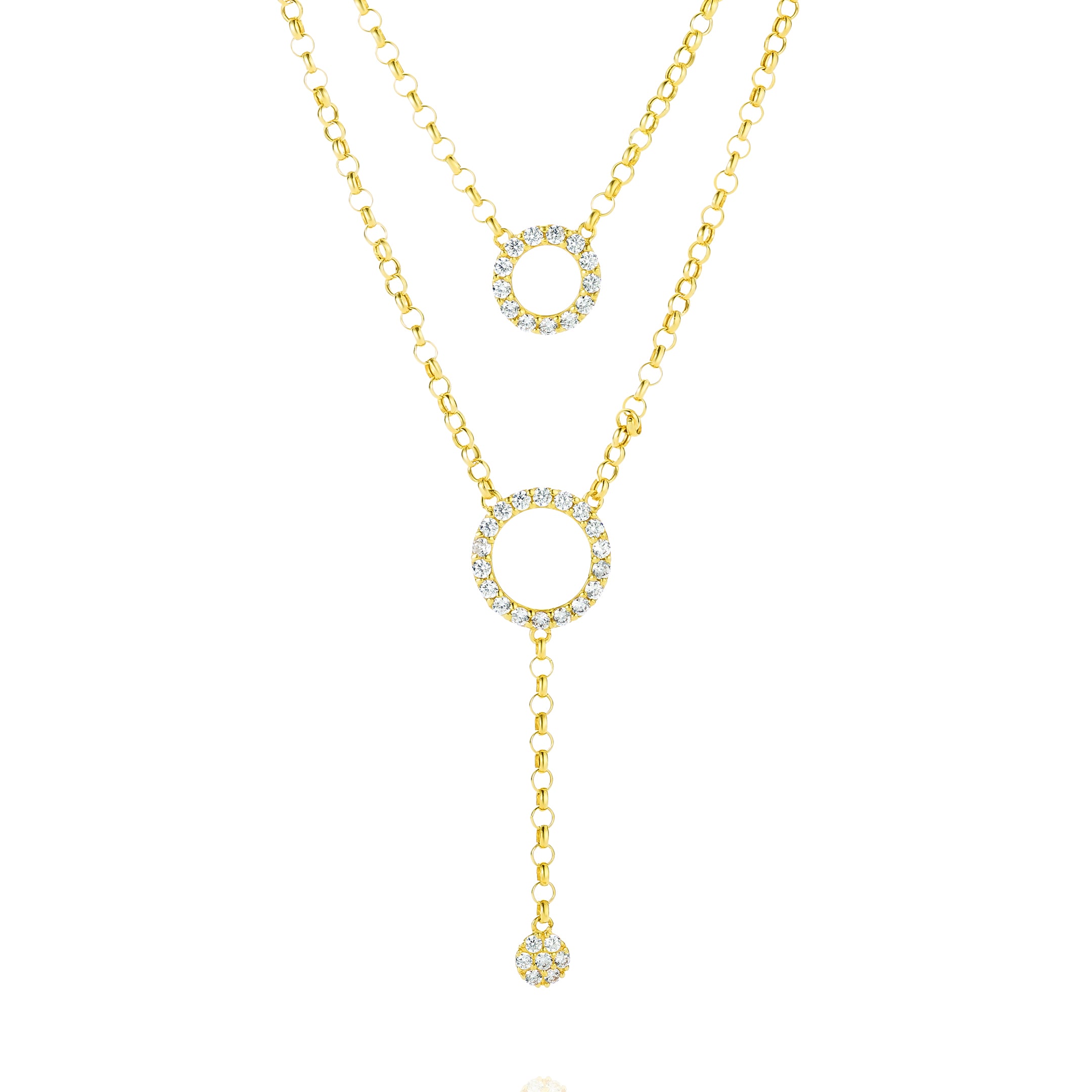 18K Pure Gold 2 Layer Stone Necklace