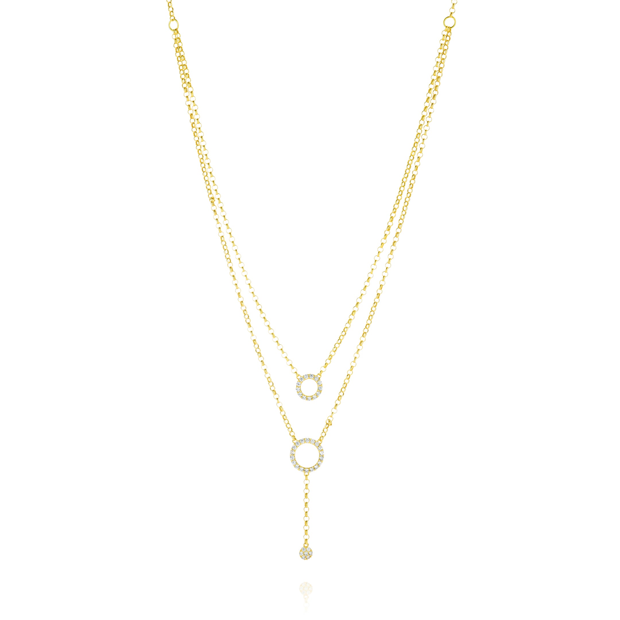 18K Pure Gold 2 Layer Stone Necklace