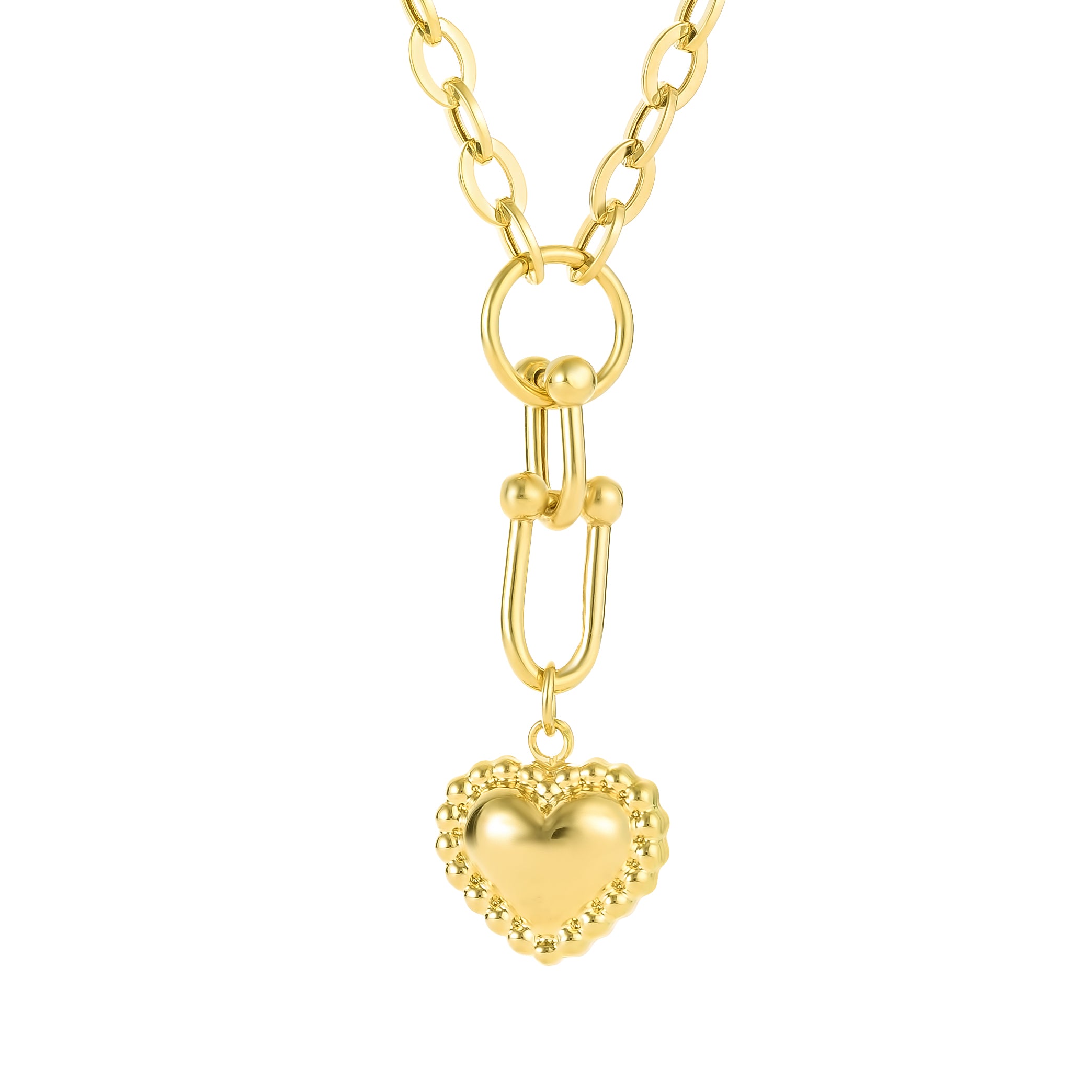 18K Pure Gold U-Link Heart Necklace