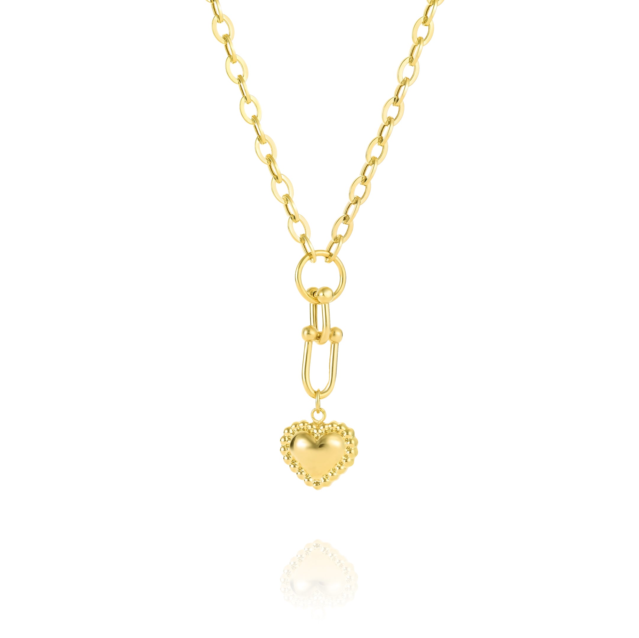 18K Pure Gold U-Link Heart Necklace