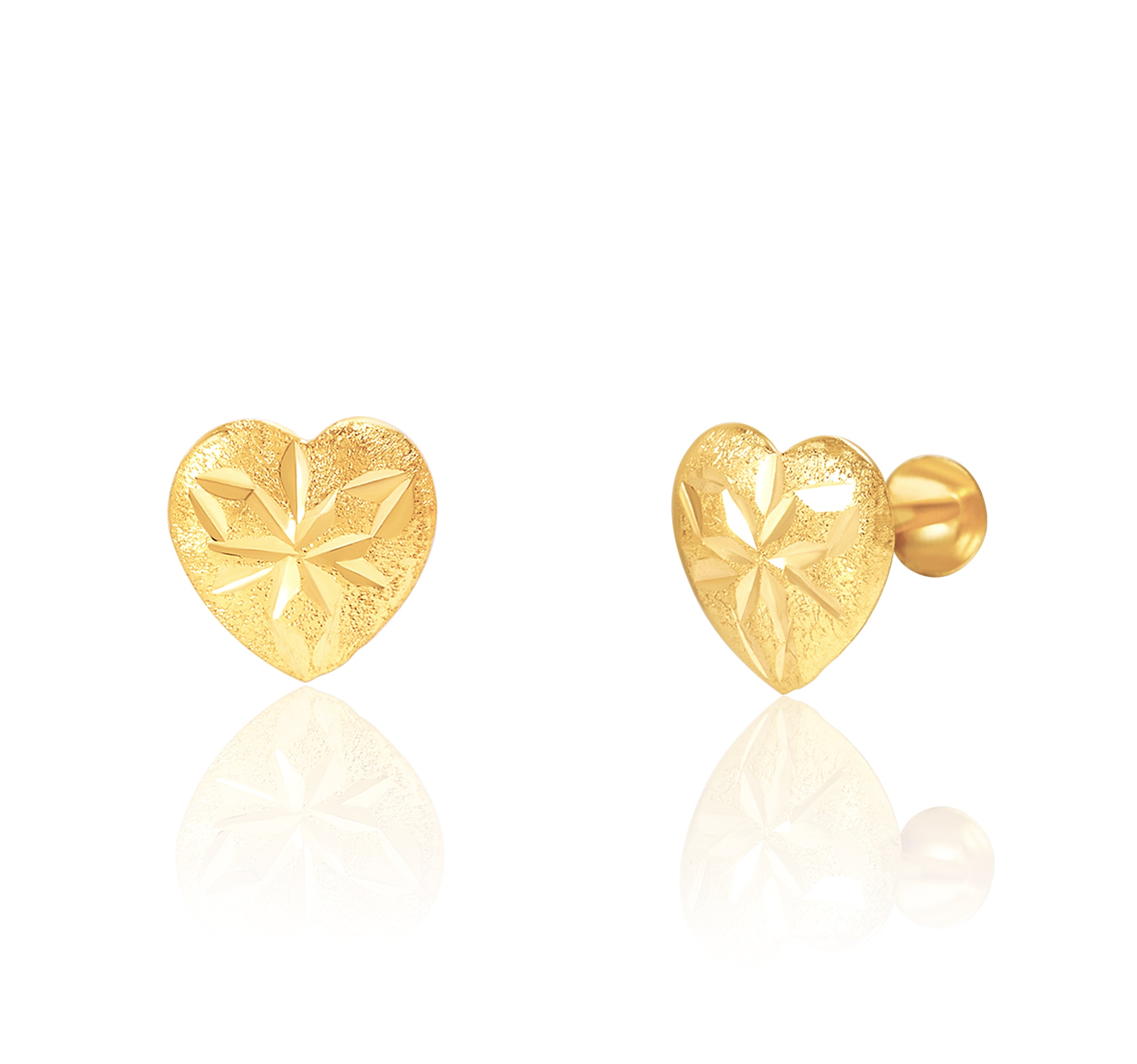 18K Pure Gold Heart Screw Earring Set Talagold