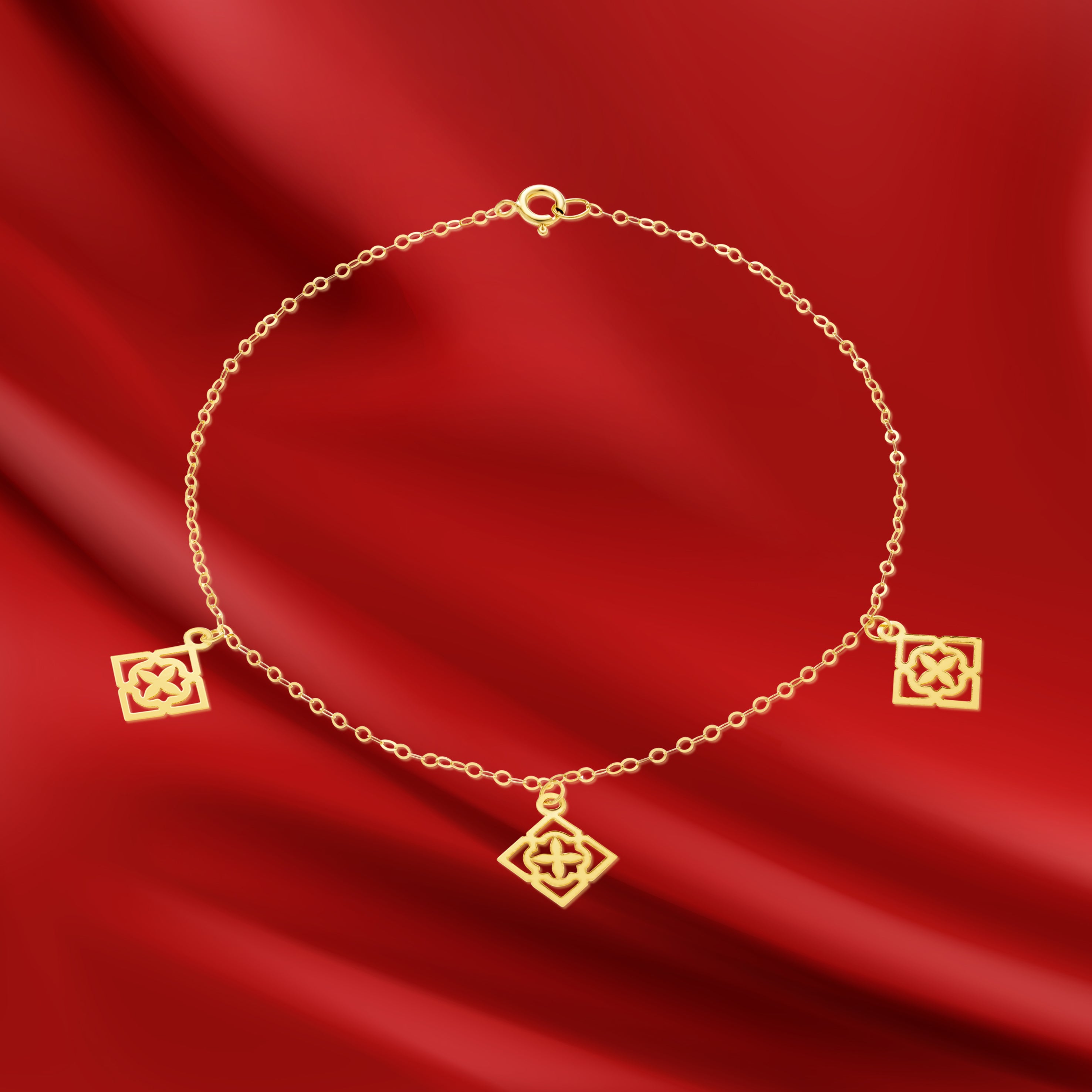 18K Pure Gold Fine Square Bracelet