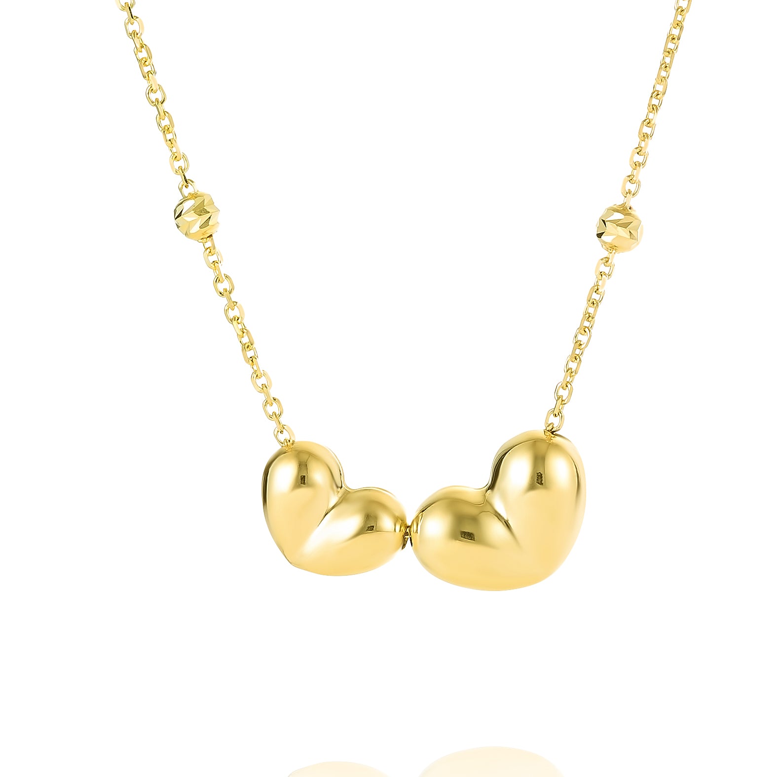 18K Pure Gold Double Heart Seed Necklace