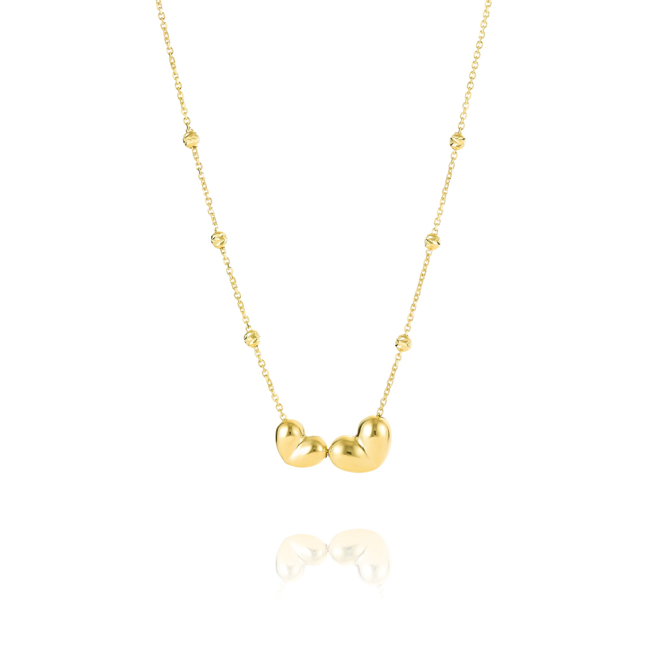 18K Pure Gold Double Heart Seed Necklace