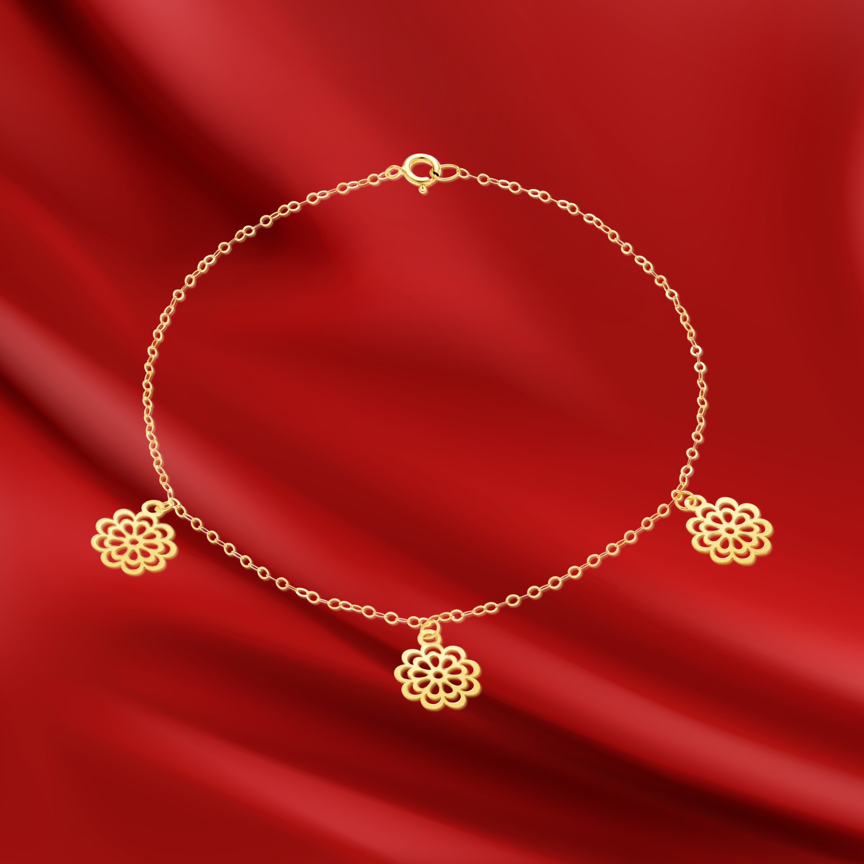 18K Pure Gold Fine Flower Bracelet