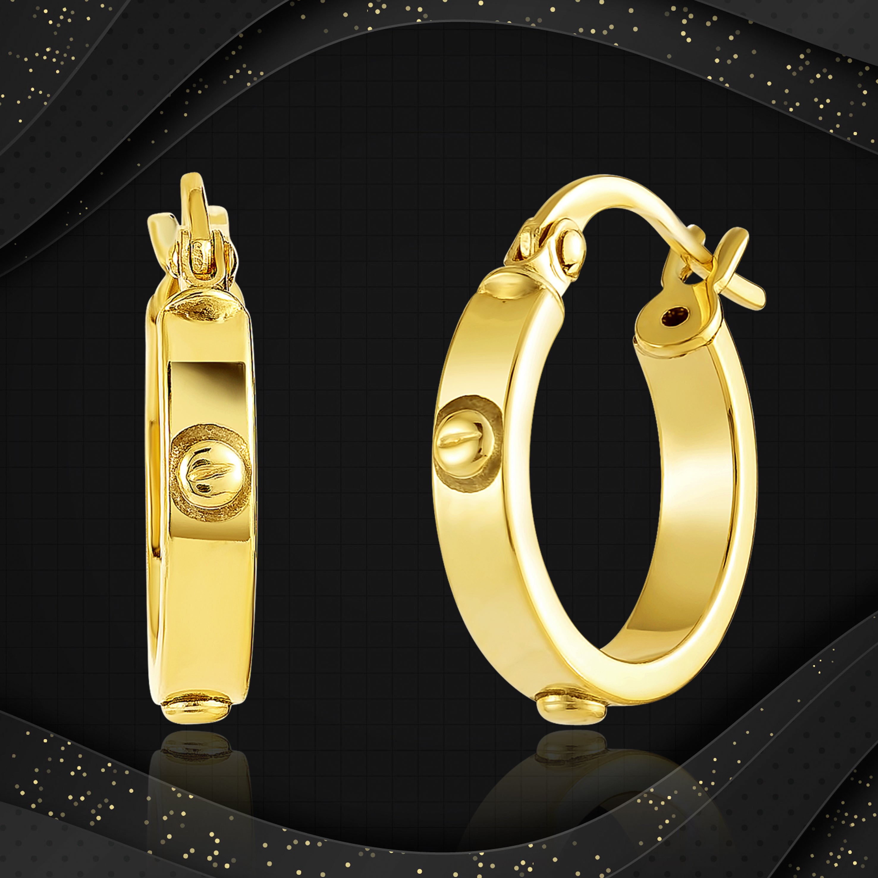 18K Pure Gold Round Loop Earring Set