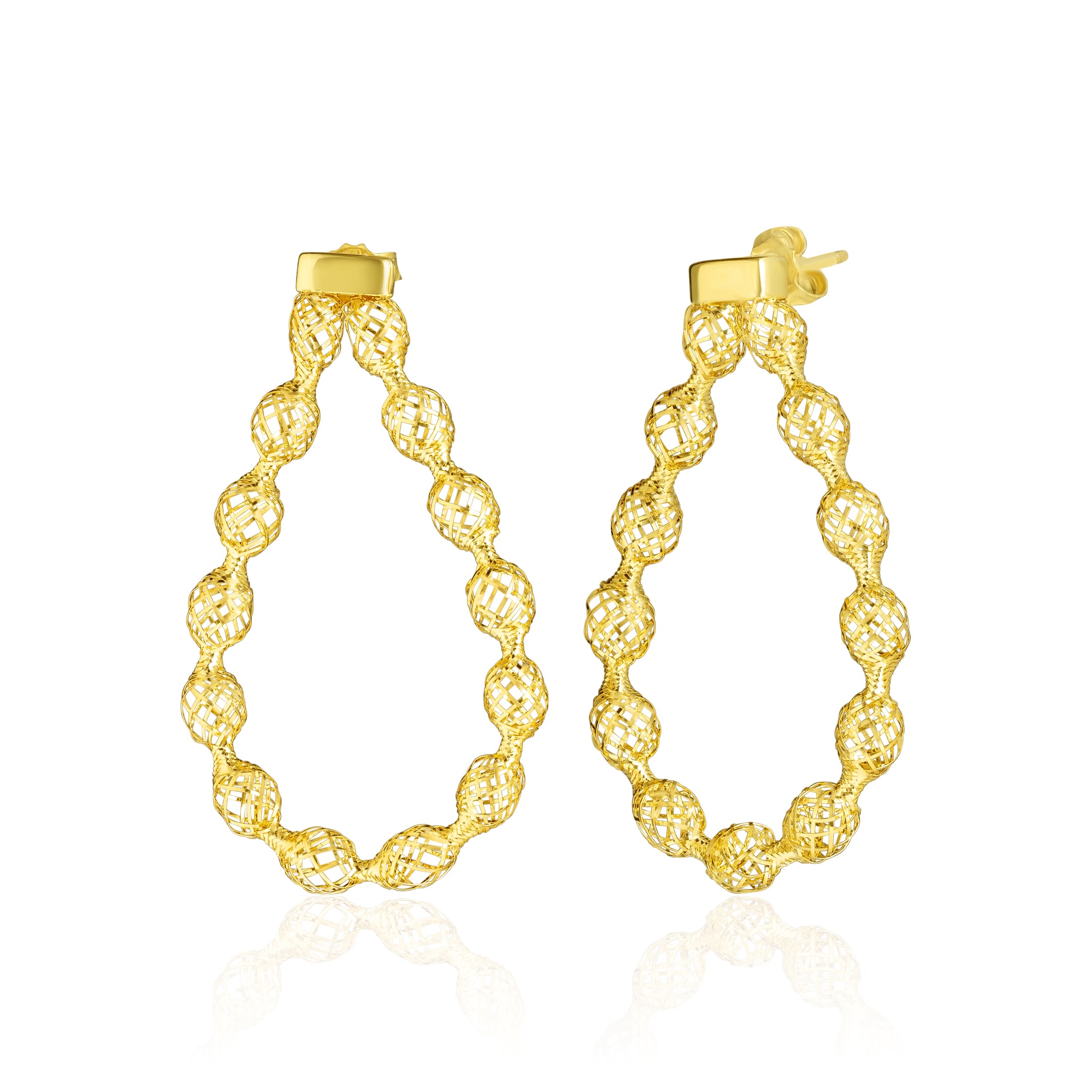 18K Pure Gold Oval Stud Earring Set