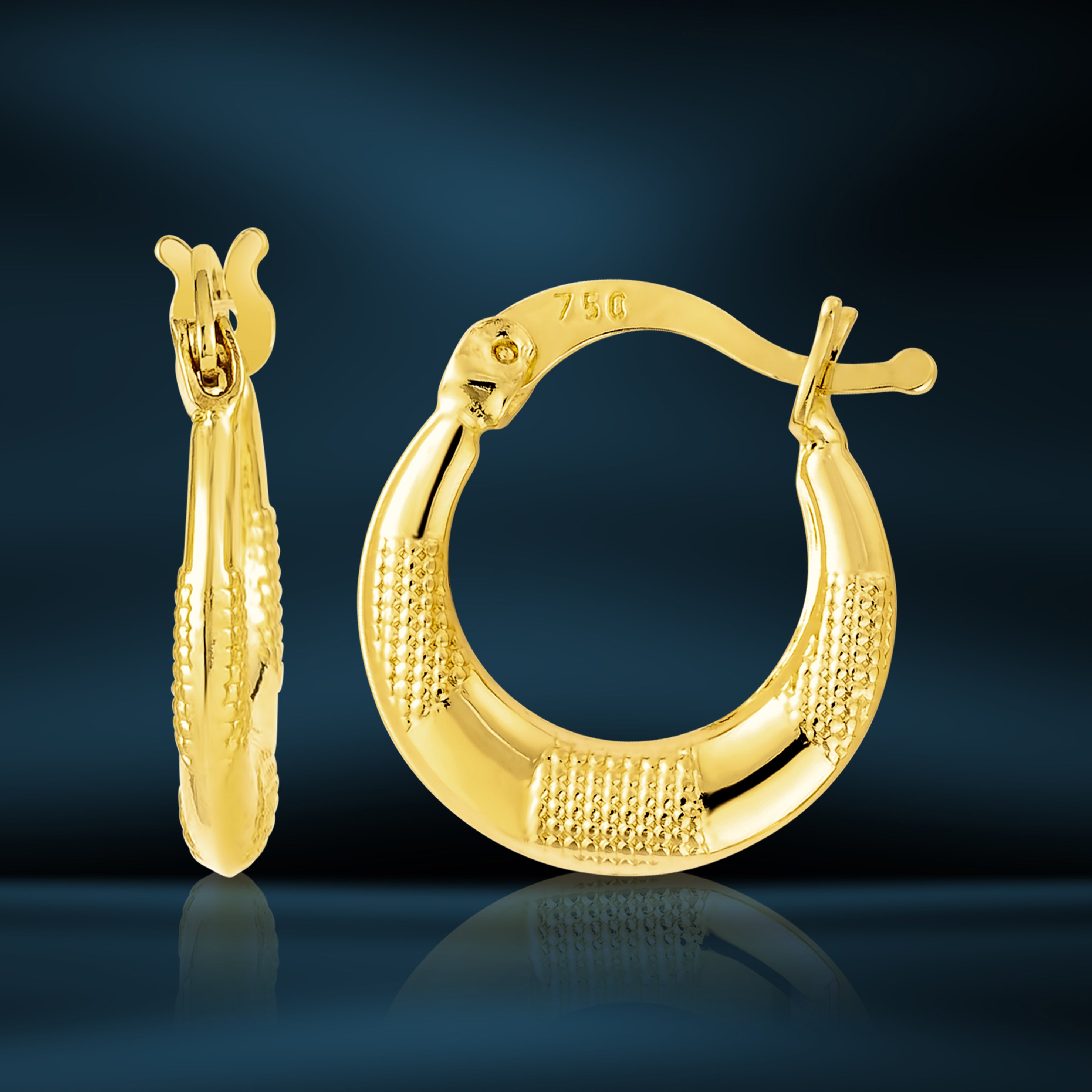 18K Pure Gold Round Loop Earring Set