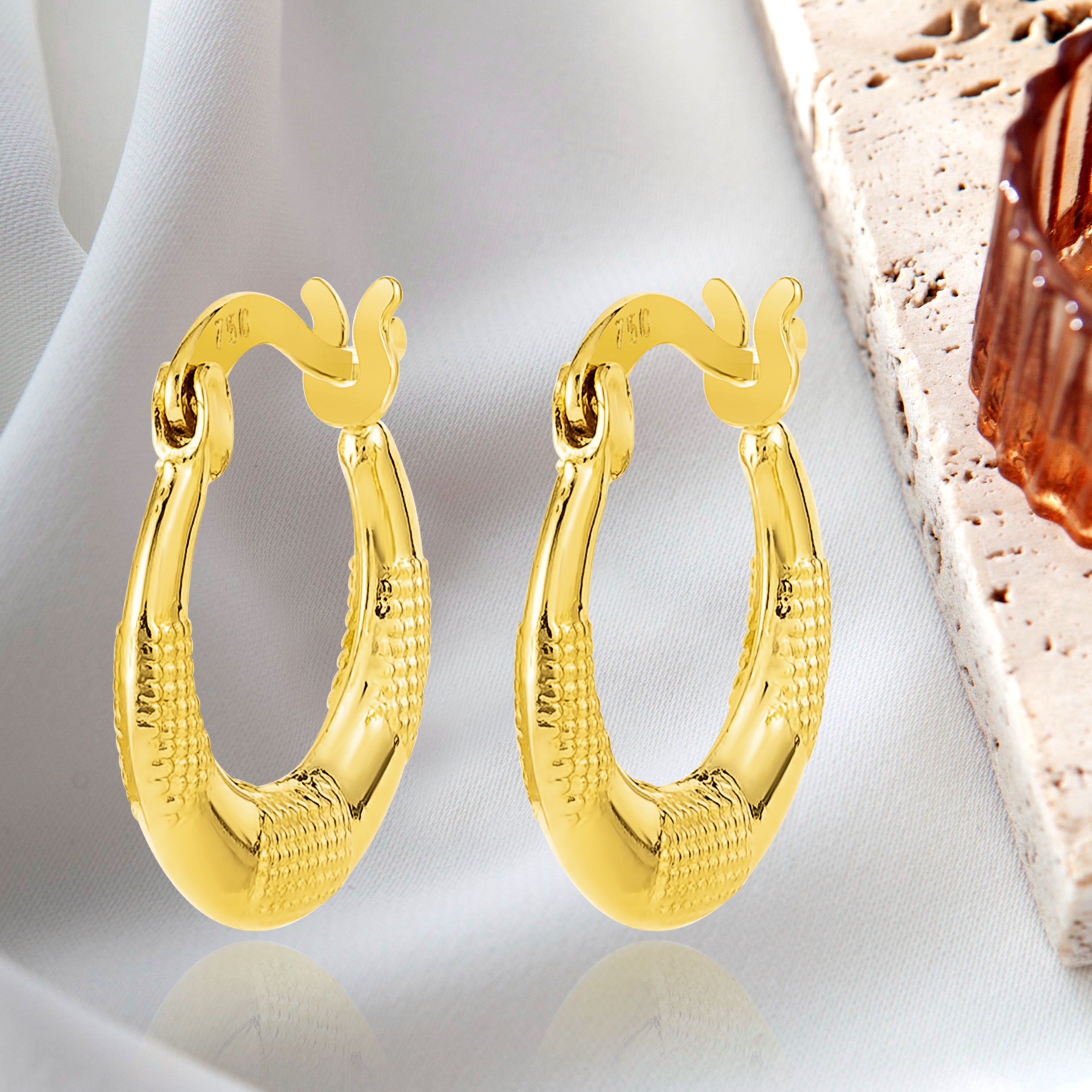 18K Pure Gold Round Loop Earring Set