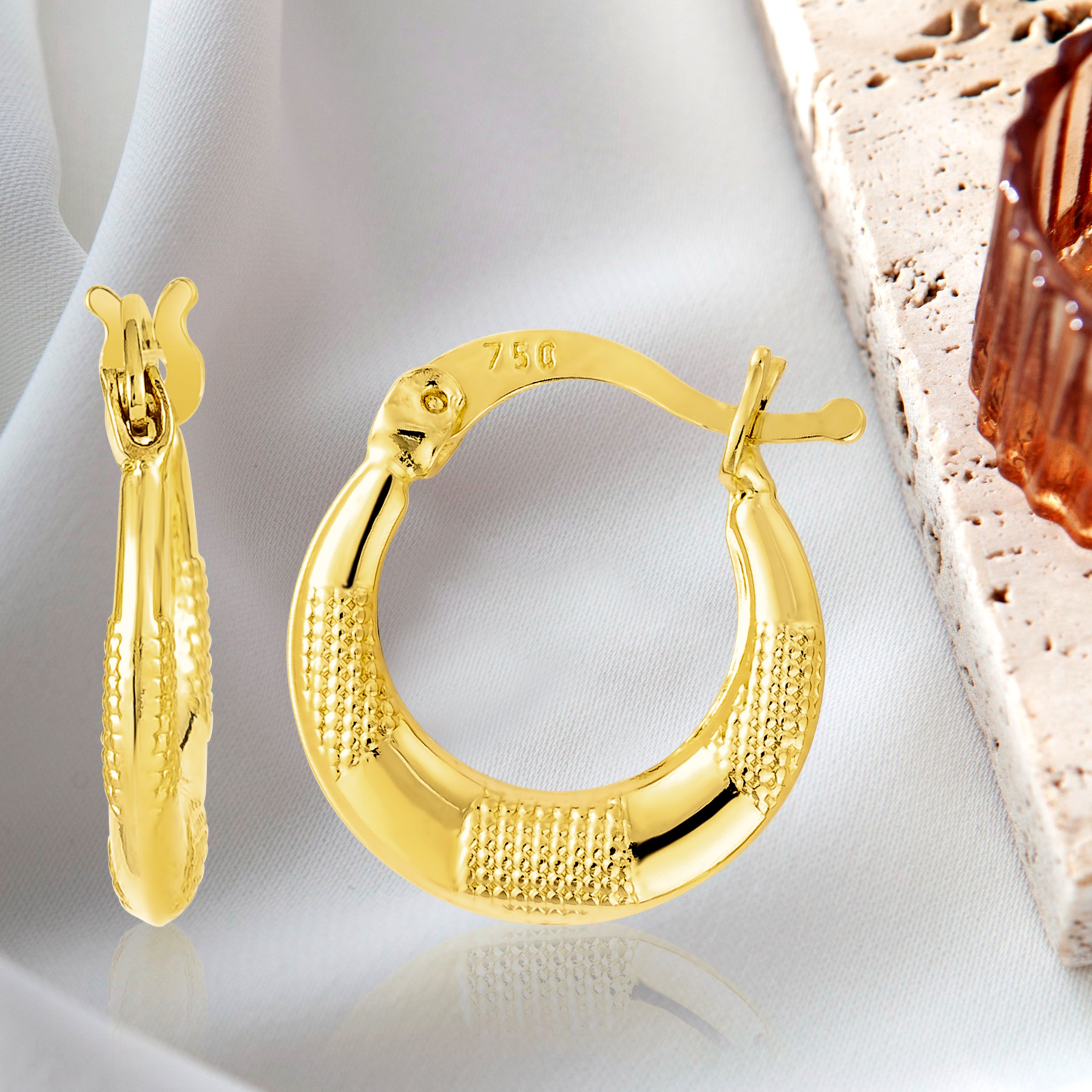 18K Pure Gold Round Loop Earring Set