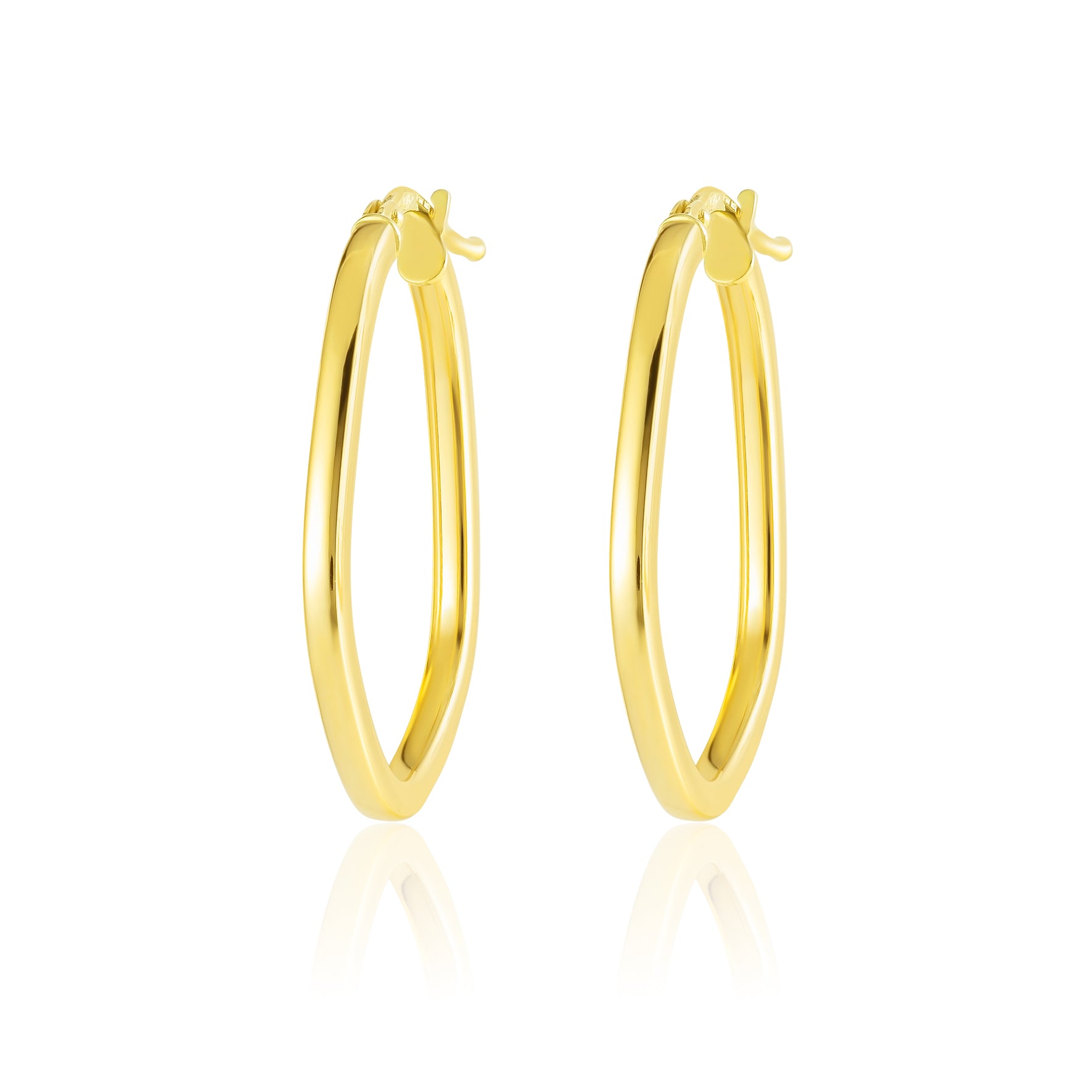 18K Pure Gold Oval Loop Earring Set