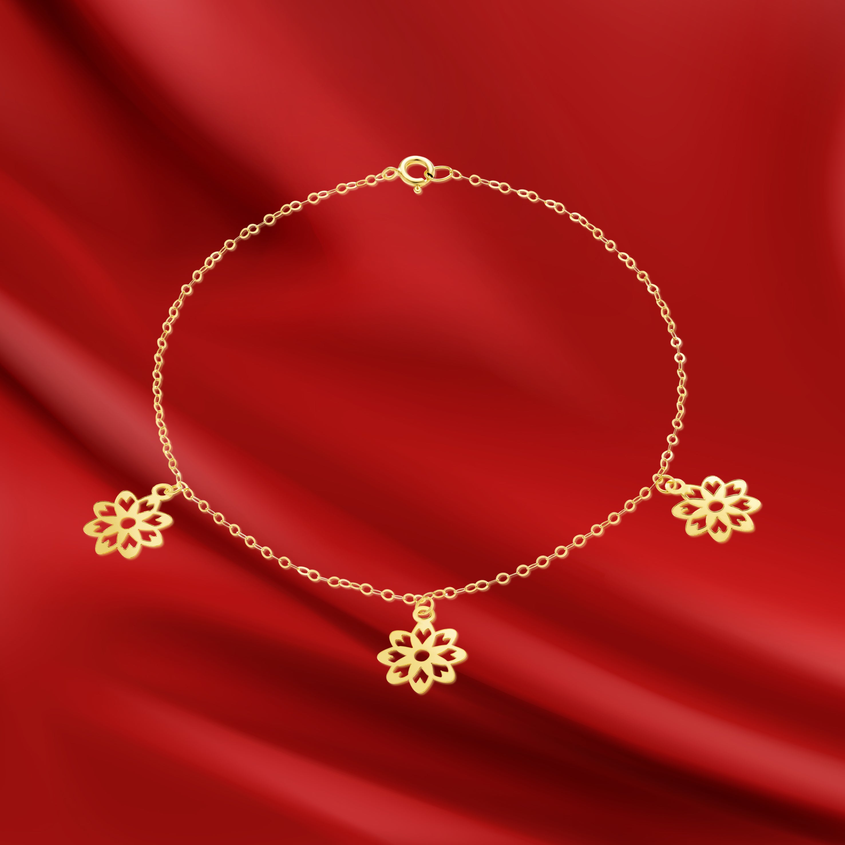 18K Pure Gold Fine Flower Bracelet