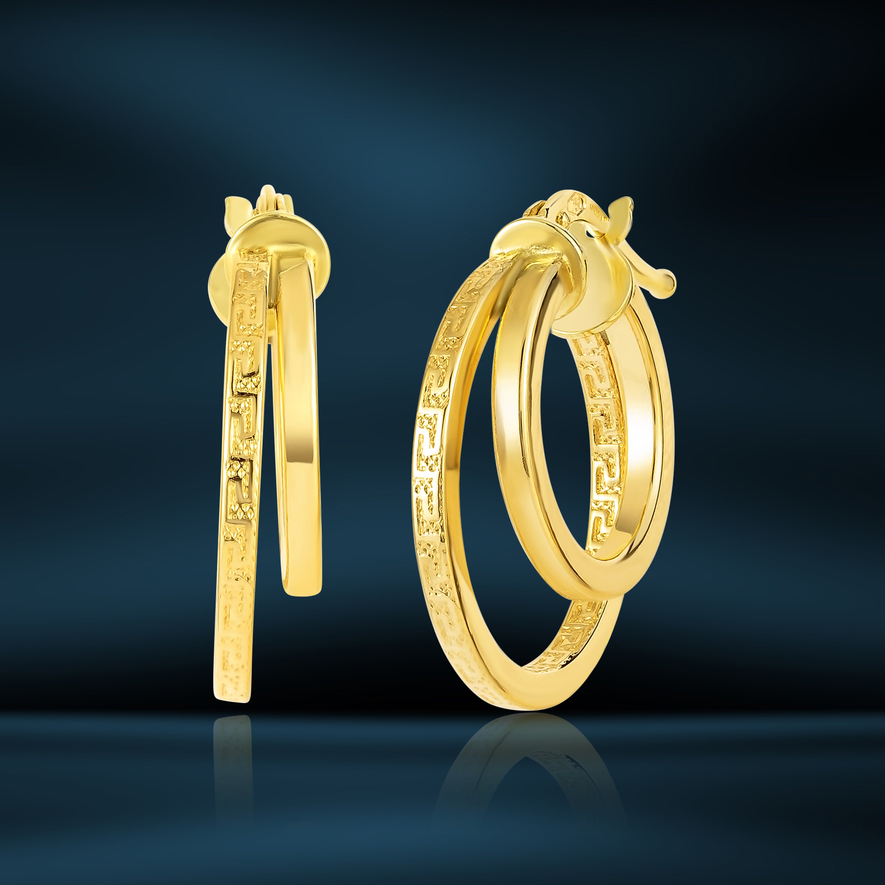 18K Pure Gold Double Loop Earring Set