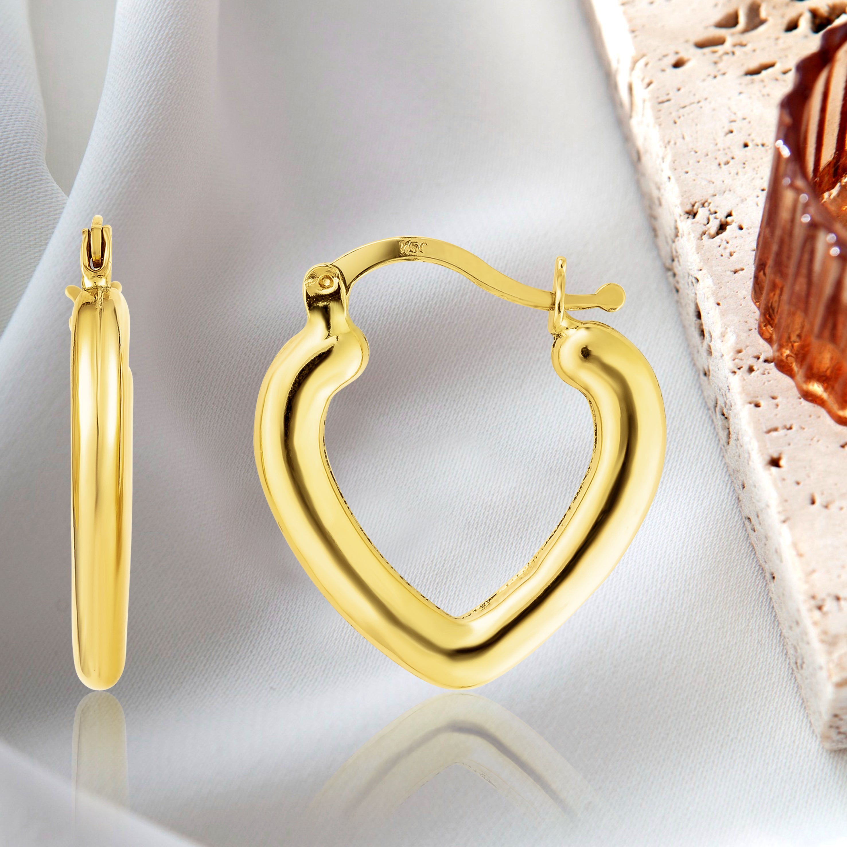 18K Pure Gold Heart Loop Earring Set