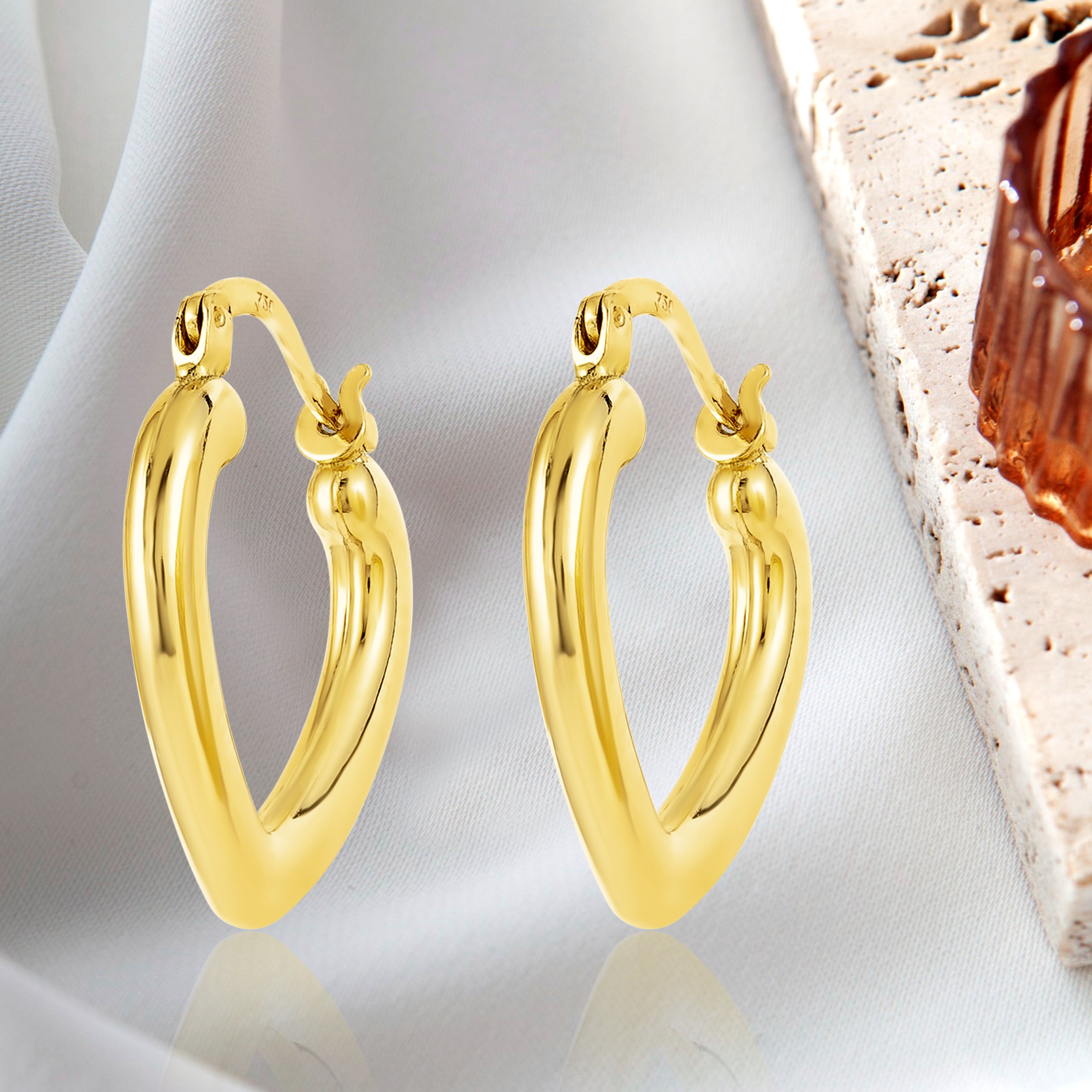 18K Pure Gold Heart Loop Earring Set