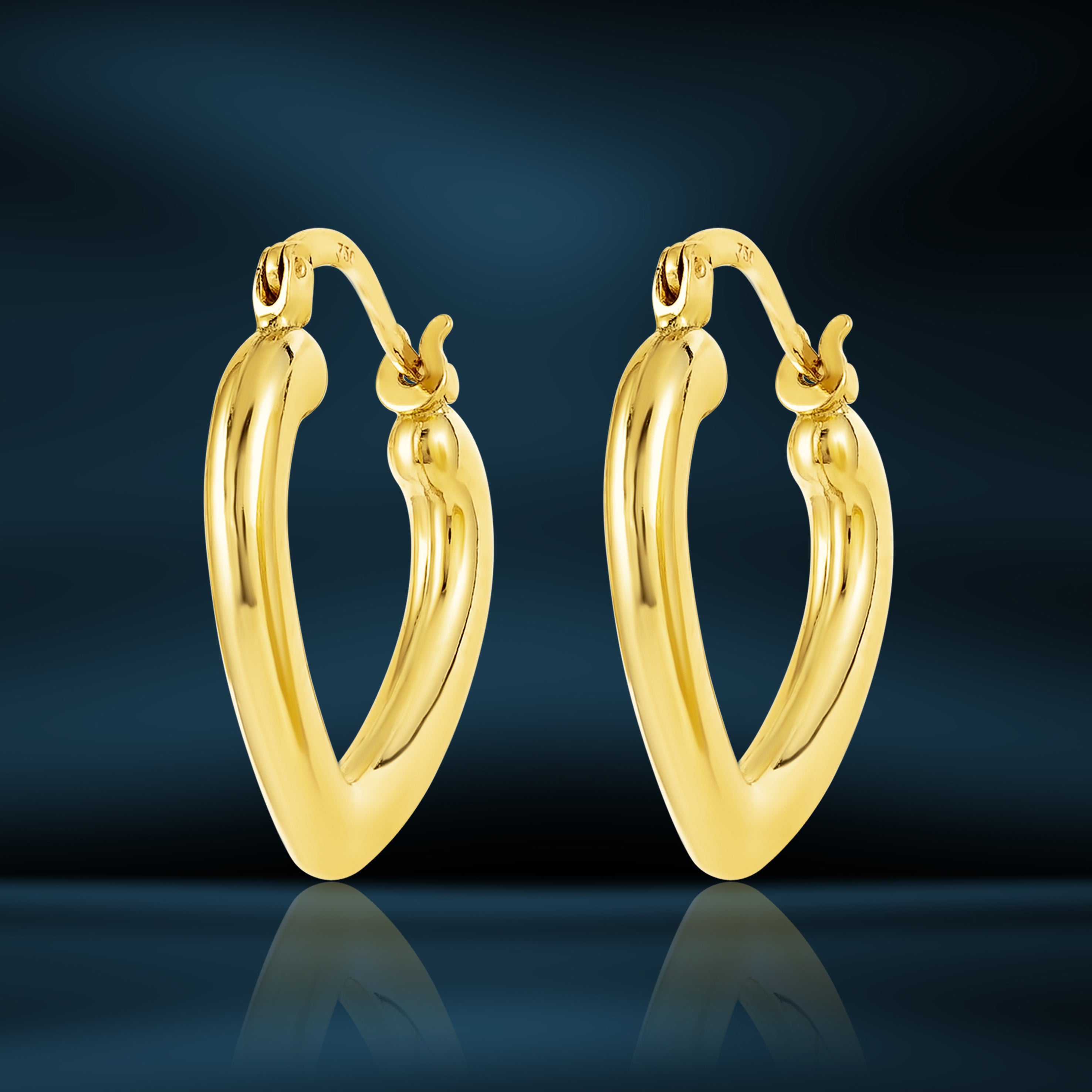 18K Pure Gold Heart Loop Earring Set