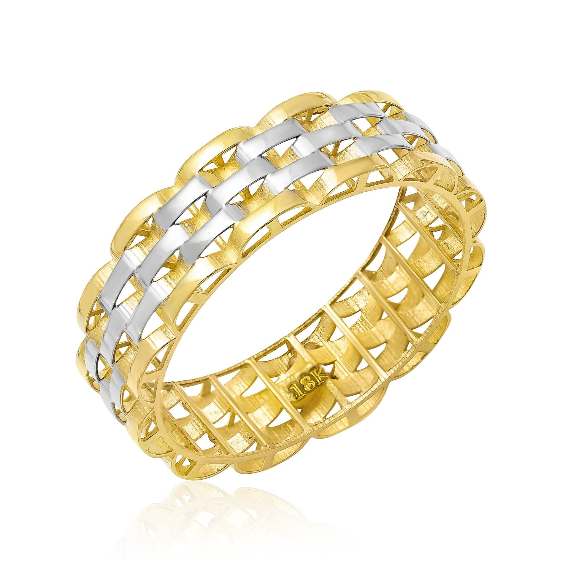 18K Pure Gold 2 Color Round Ring