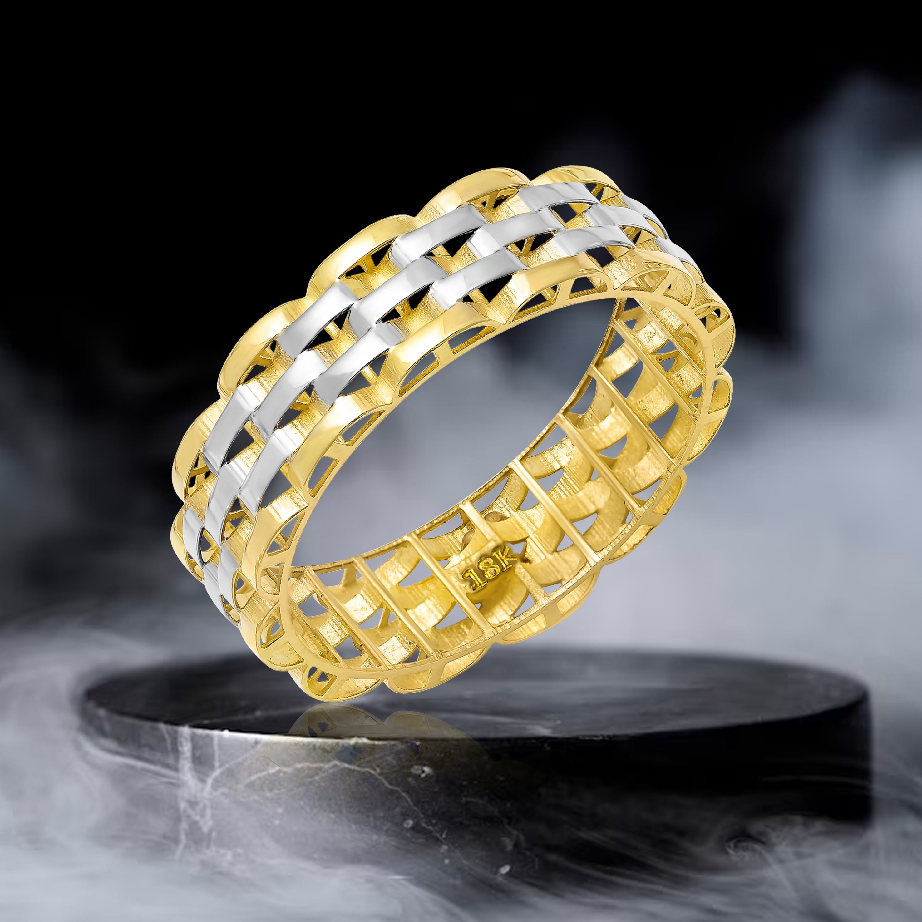 18K Pure Gold 2 Color Round Ring