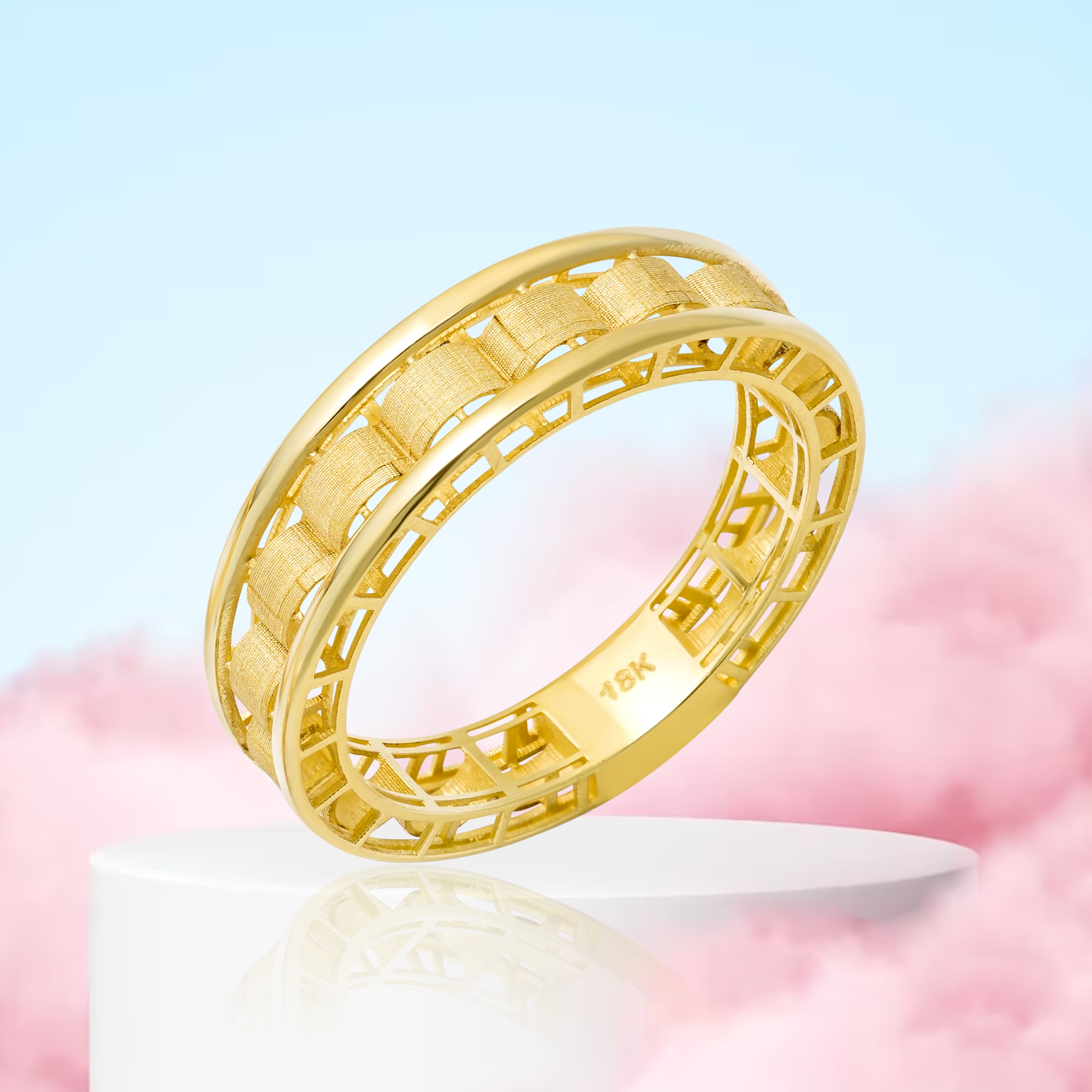 18K Pure Gold Elegant Round Ring