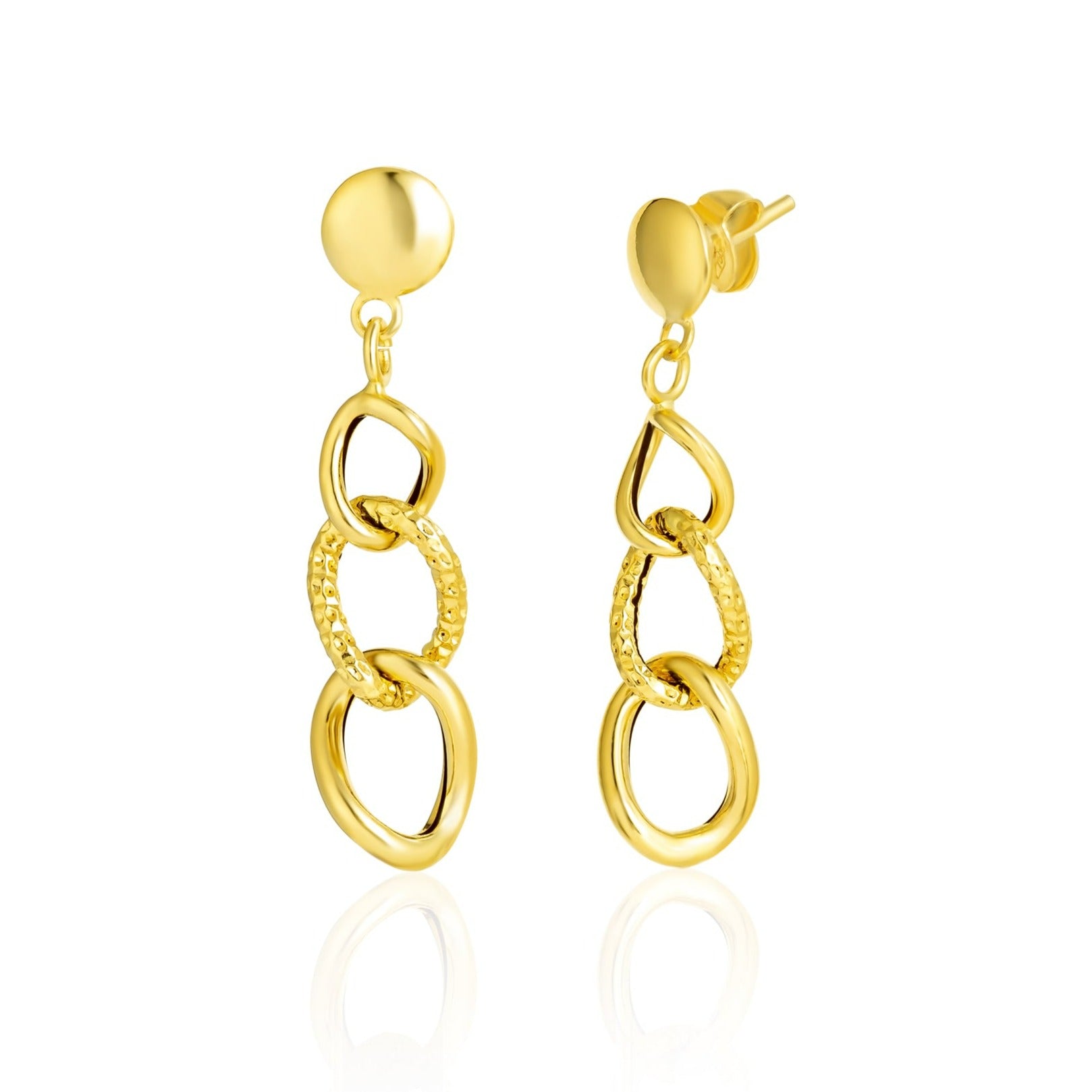 18K Pure Gold Linked Drop Stud Earring Set