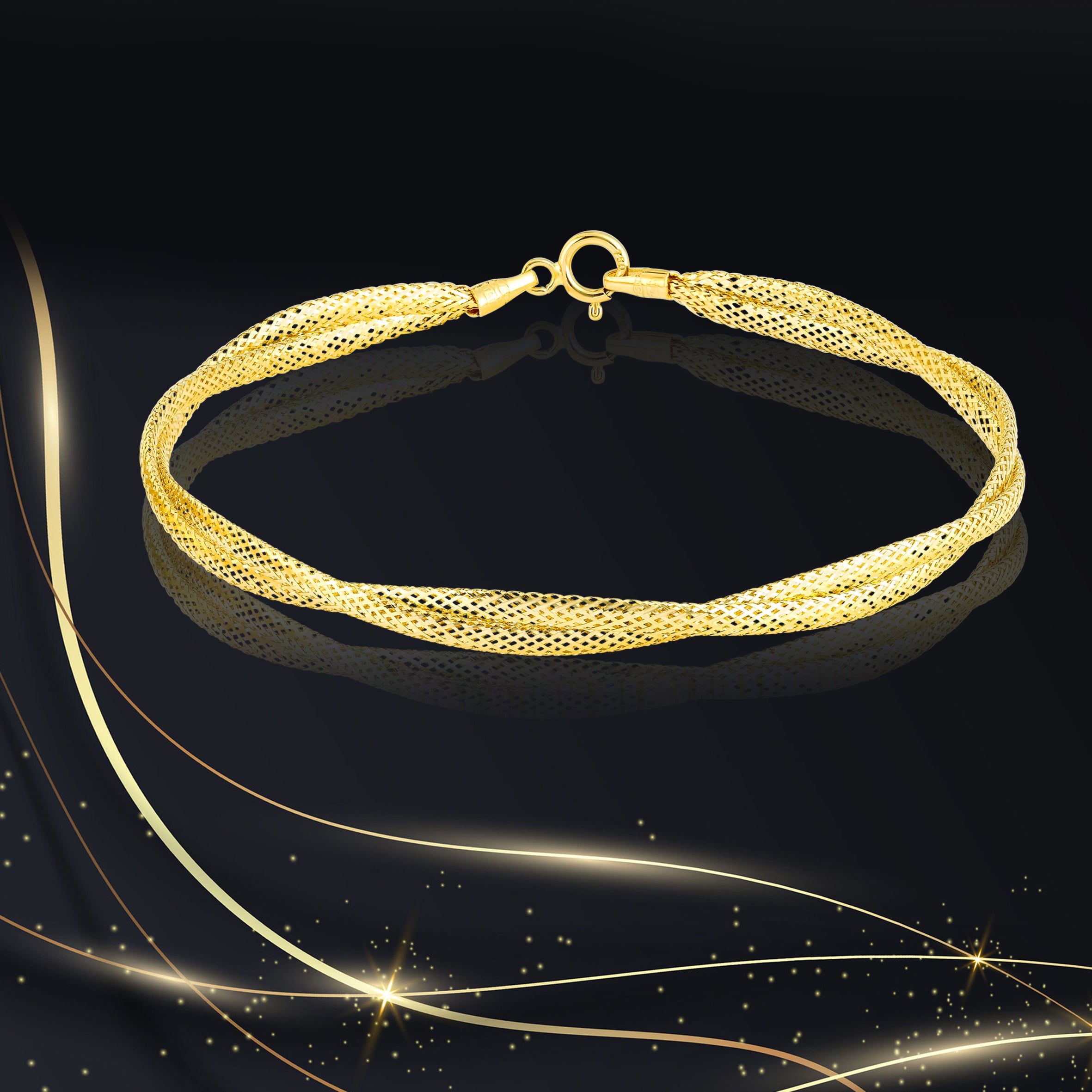 18K Pure Gold Two Layer Elastic Bangle