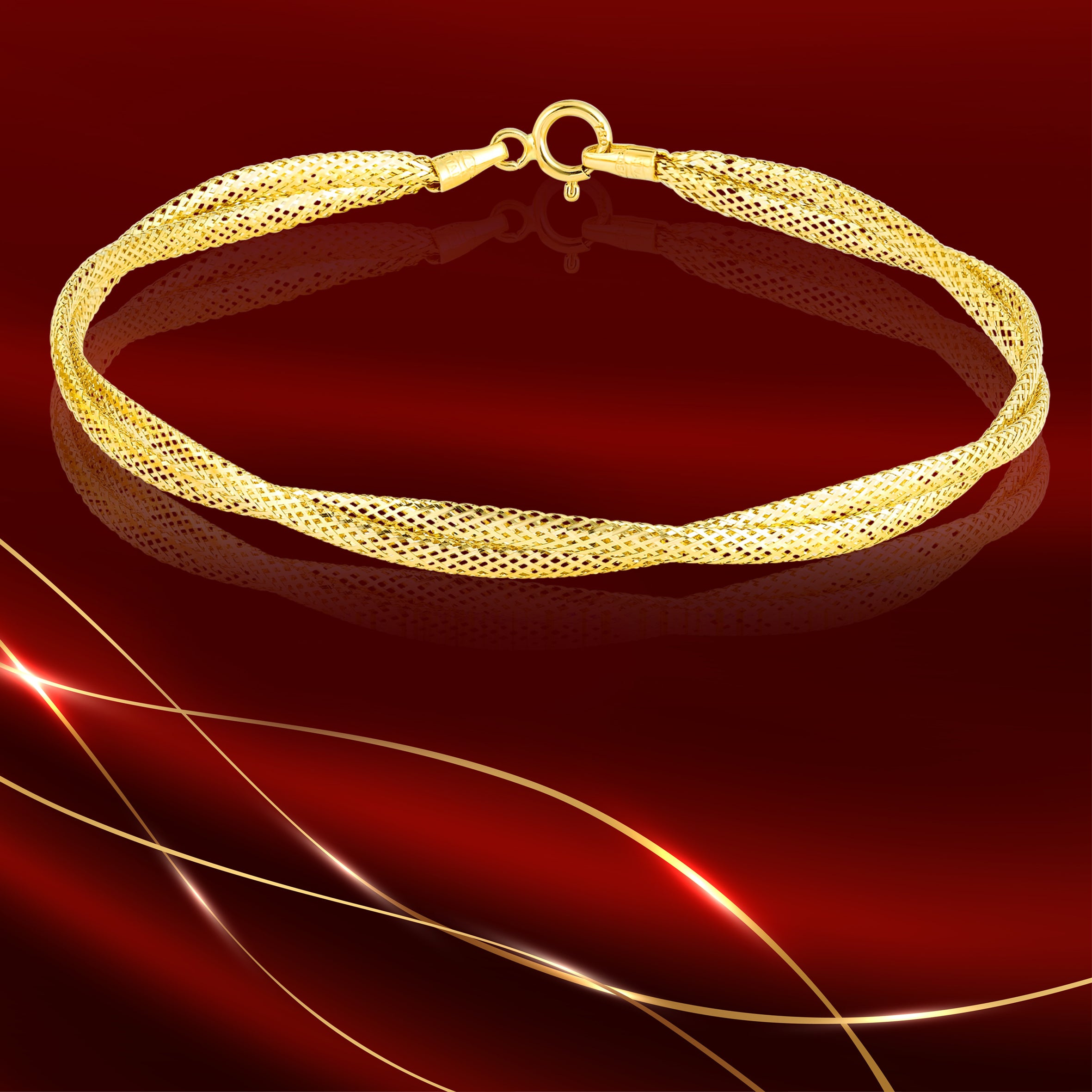 18K Pure Gold Two Layer Elastic Bangle