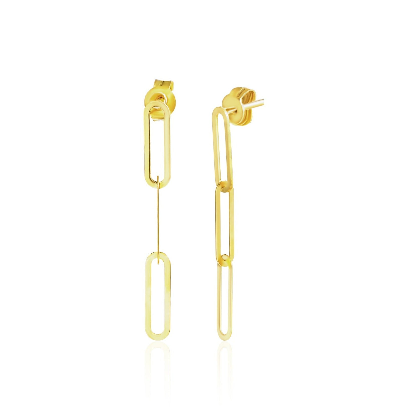 18K Pure Gold Drop Linked Stud Earring Set