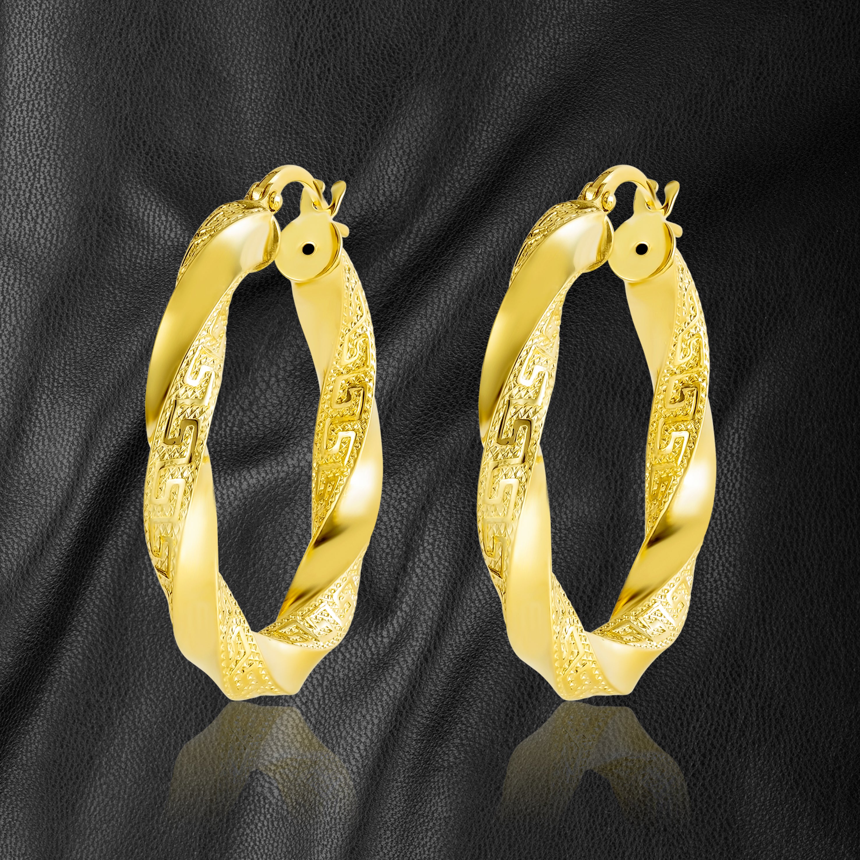 18K Pure Gold Round Twisted Loop Earring Set