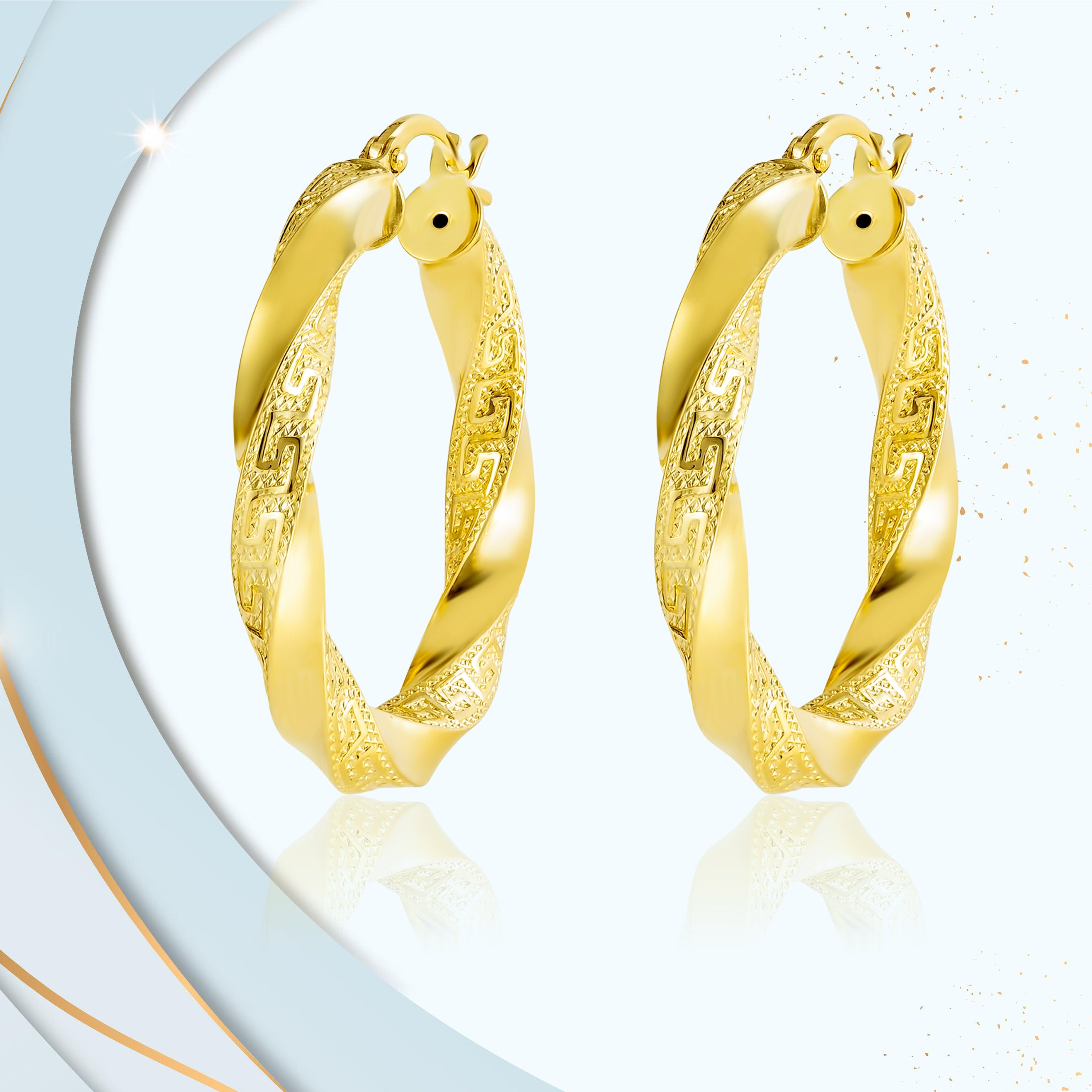 18K Pure Gold Round Twisted Loop Earring Set