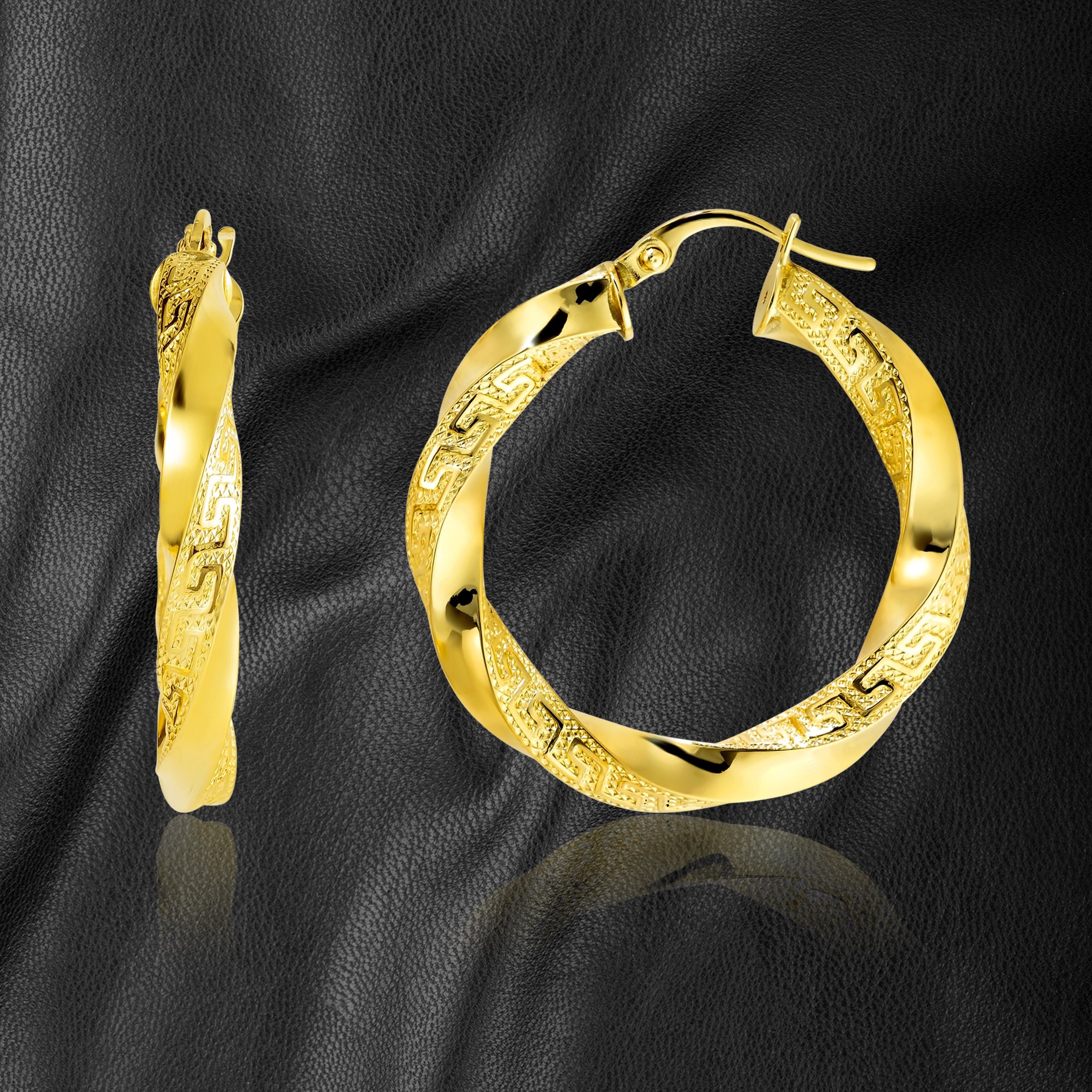 18K Pure Gold Round Twisted Loop Earring Set