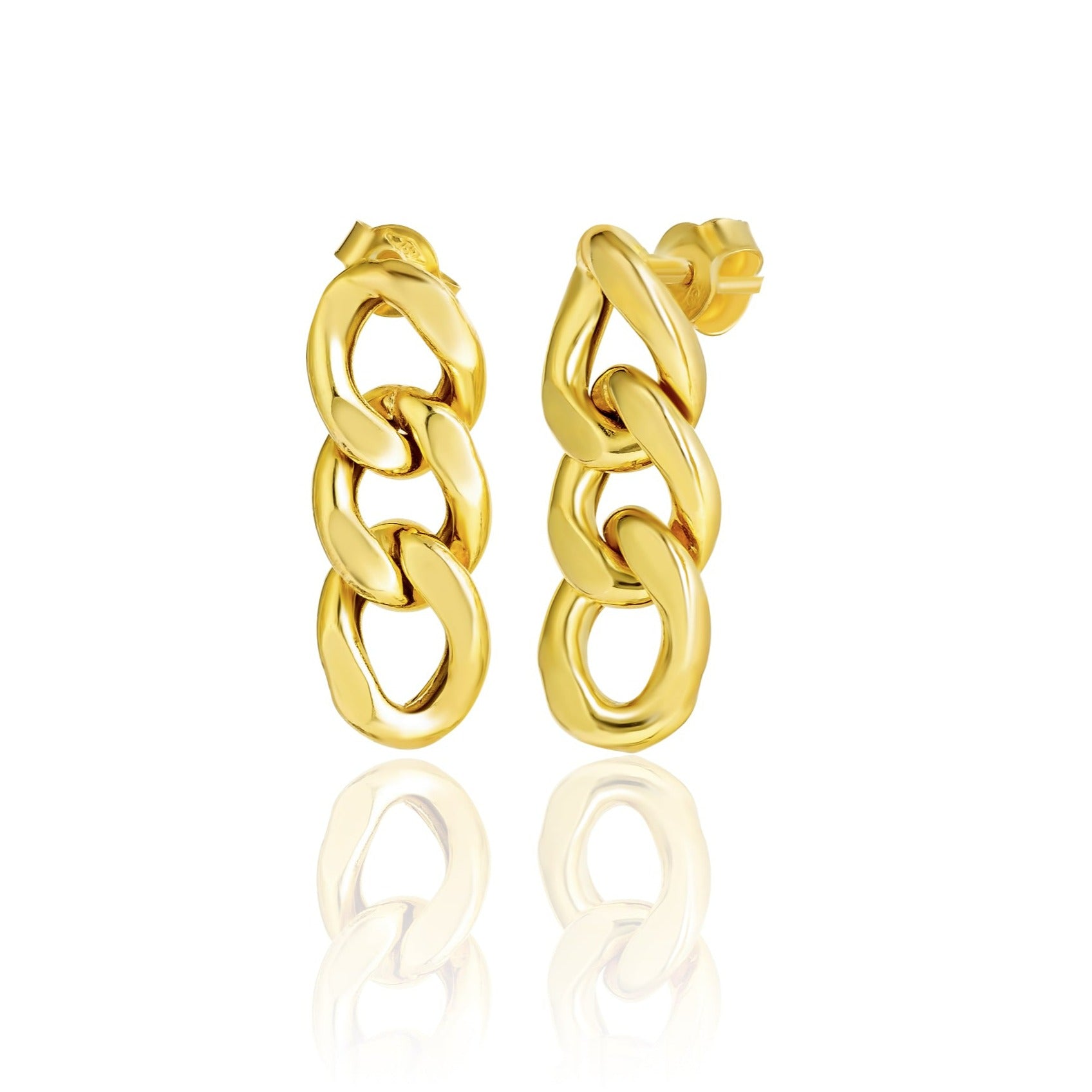 18K Pure Gold Drop Linked Stud Earring Set