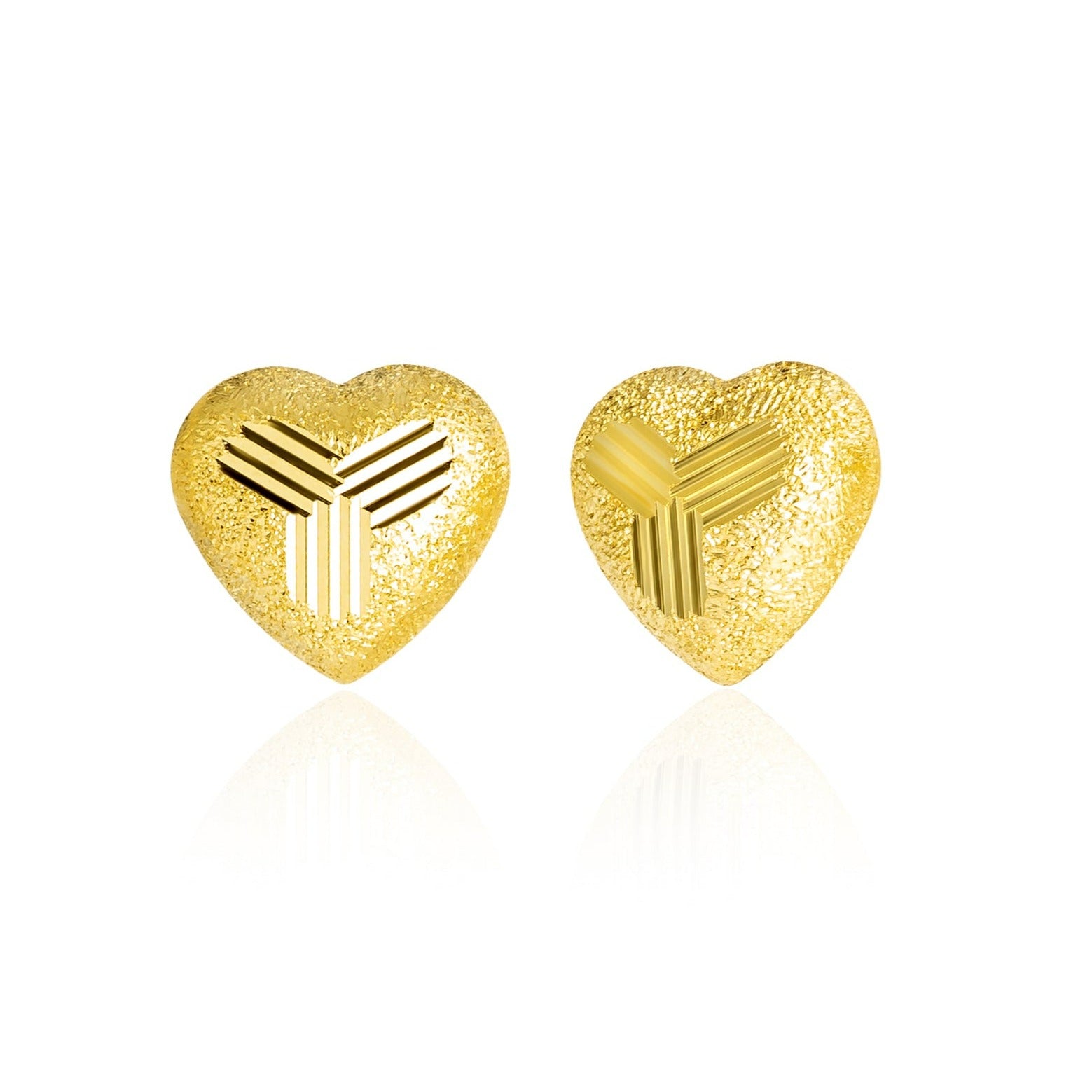 18K Pure Gold Heart Stud Earring Set