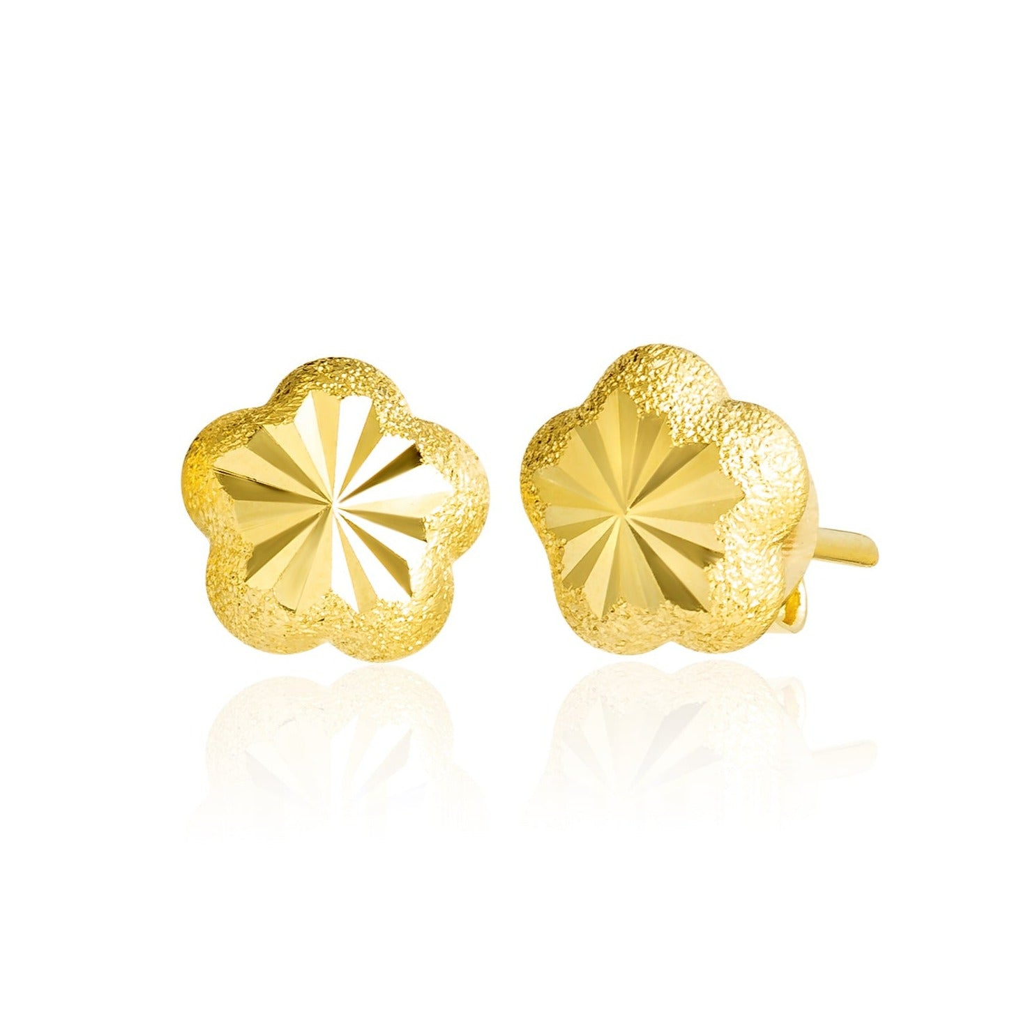 18K Pure Gold Flower Stud Earring Set