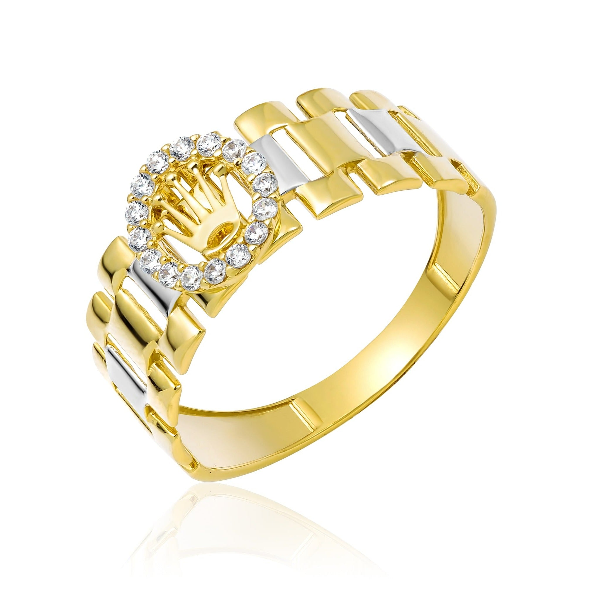 18K Pure Gold Elegant Crown Stone Ring