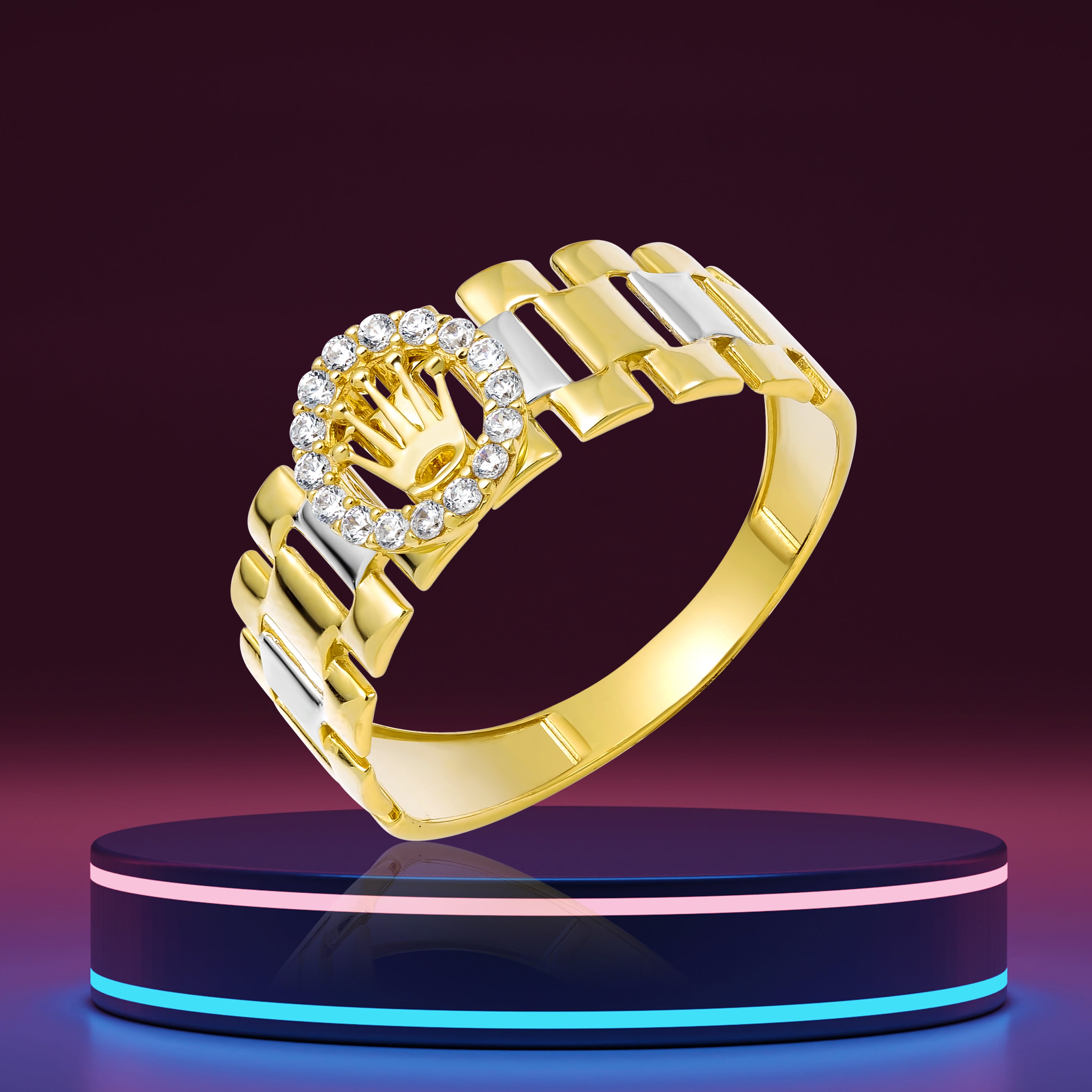 18K Pure Gold Elegant Crown Stone Ring