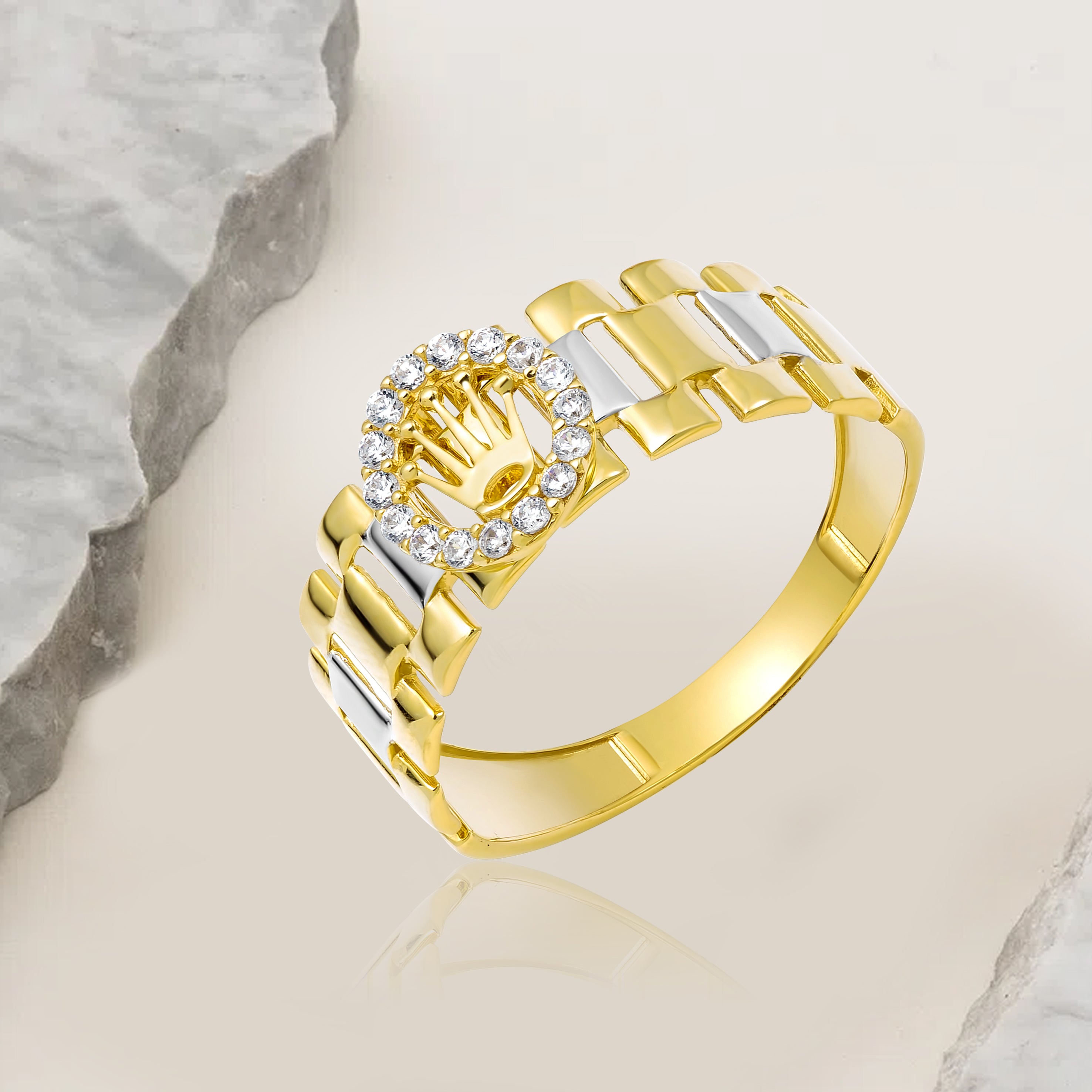 18K Pure Gold Elegant Crown Stone Ring