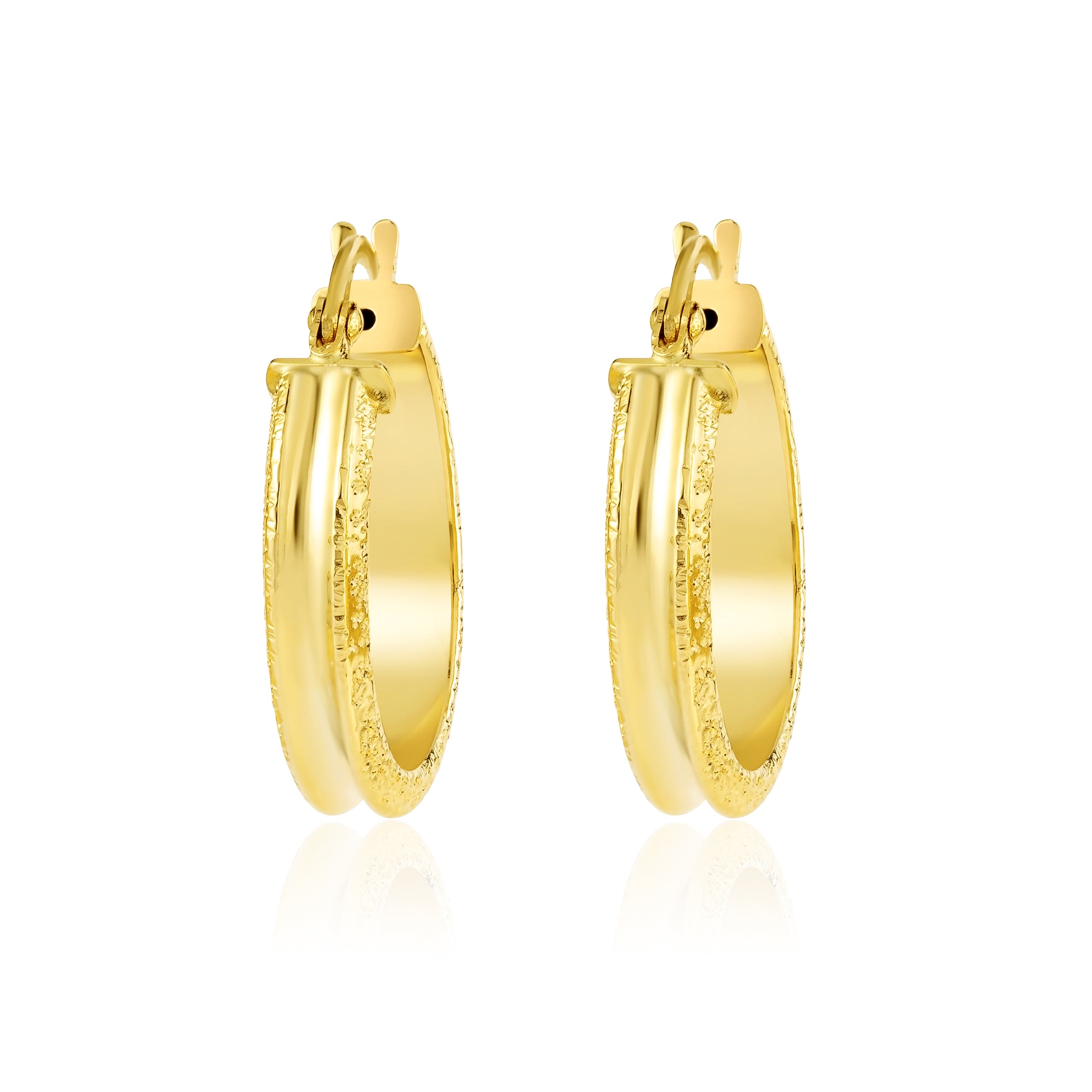 18K Pure Gold Round Loop Earring Set